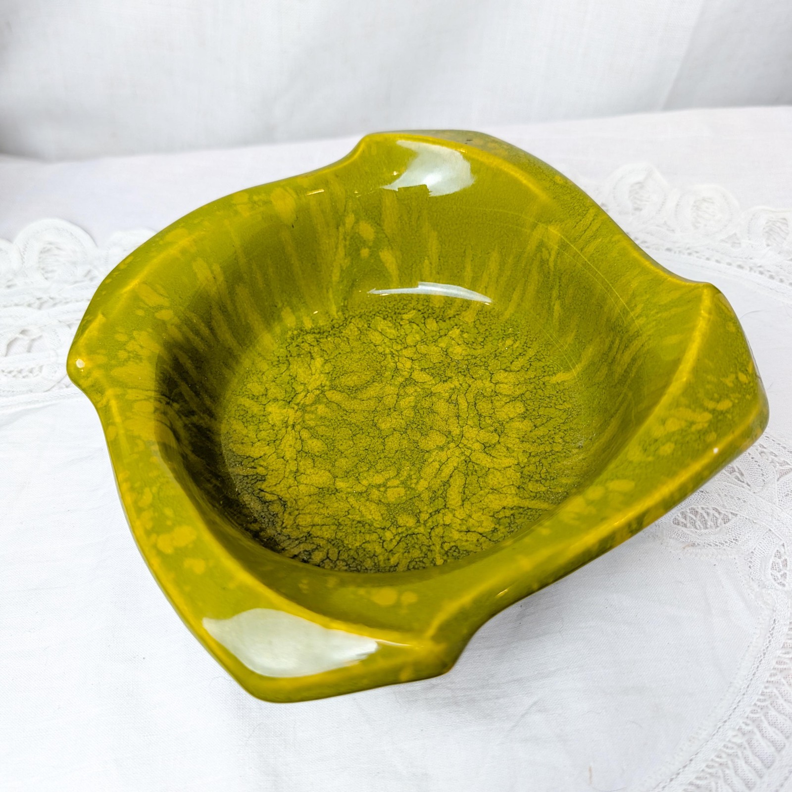 Vintage Shawnee Pottery 2503 Drip Glaze Green Dish or Ashtray