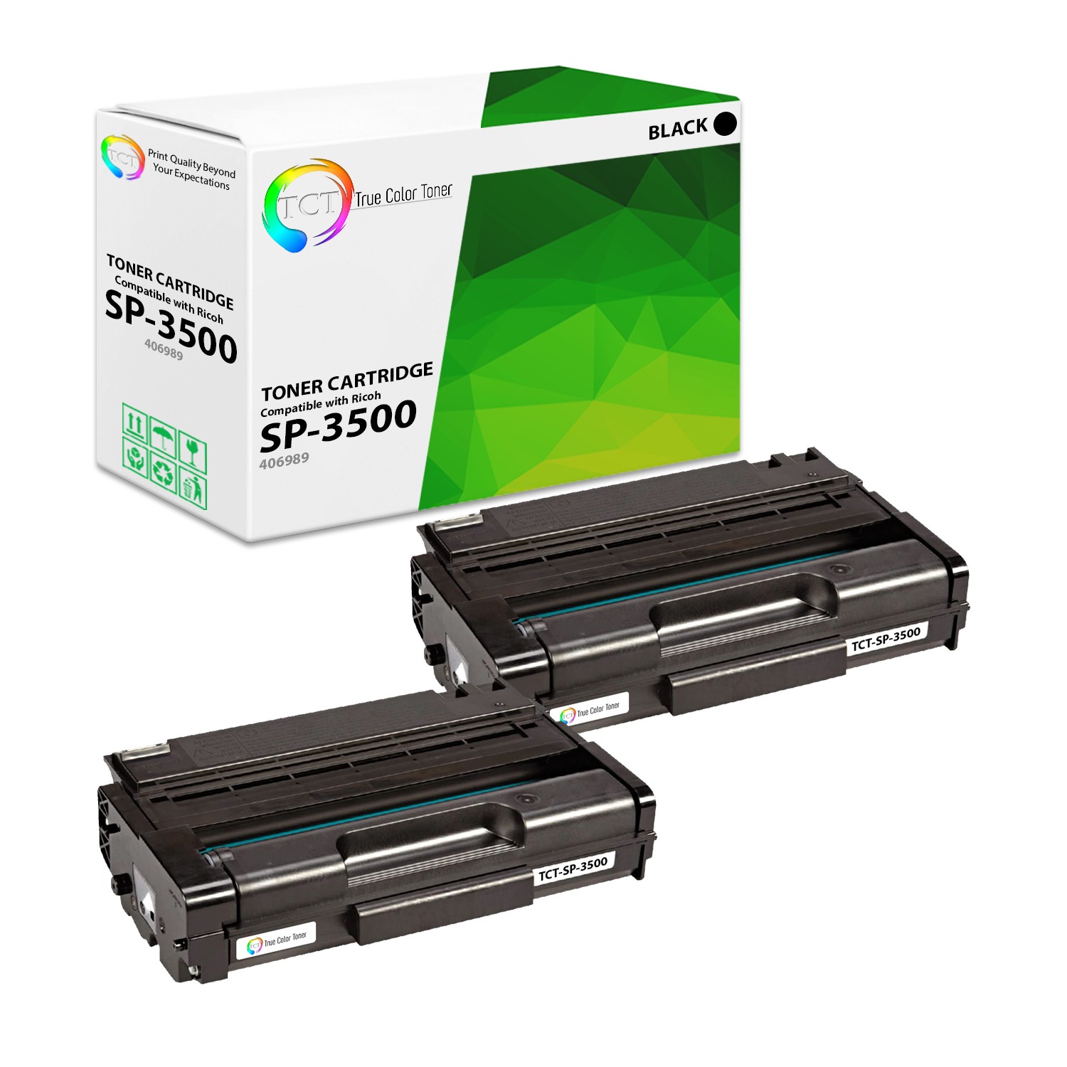 2Pk TCT Prem SP-3500 Black for Ricoh Aficio SP3500 SP3500DN Compatible Toner