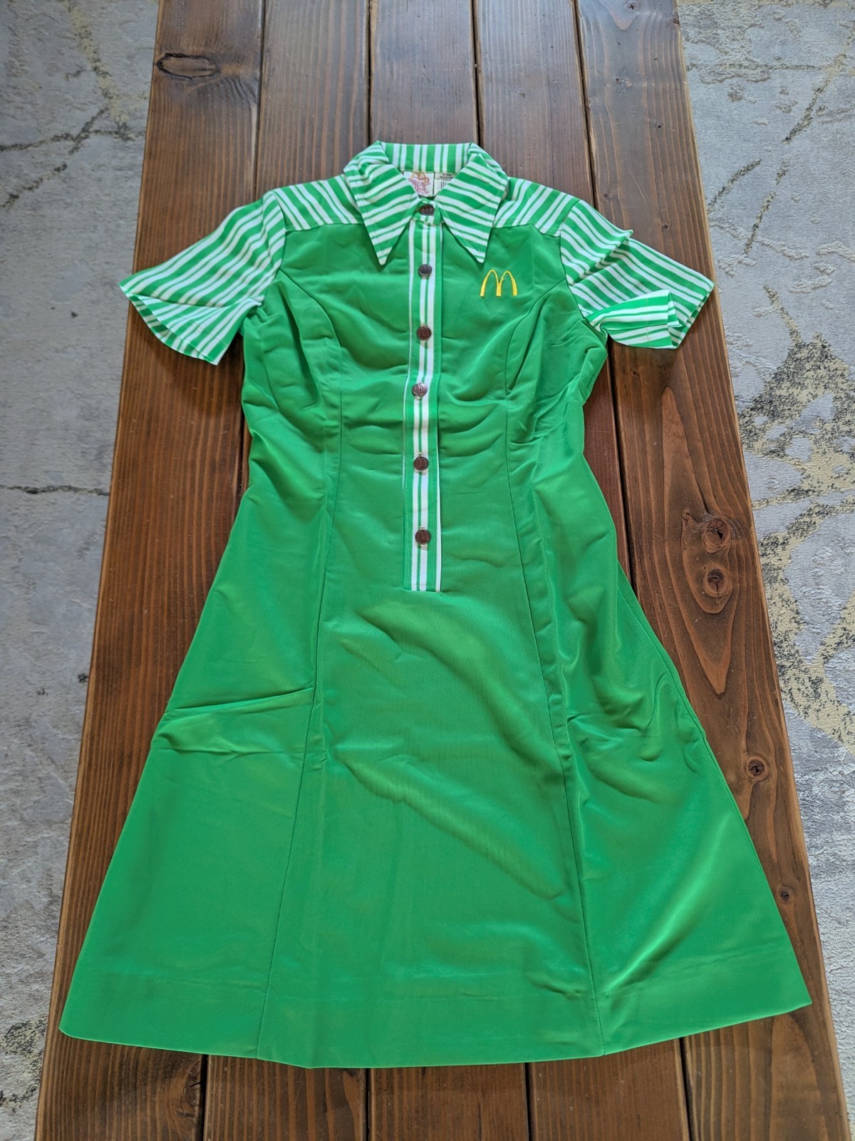 Vtg 70s Crest GREEN McDonalds Women Uniform DRESS Short Sleeve Sz 10 Modern Sz 6