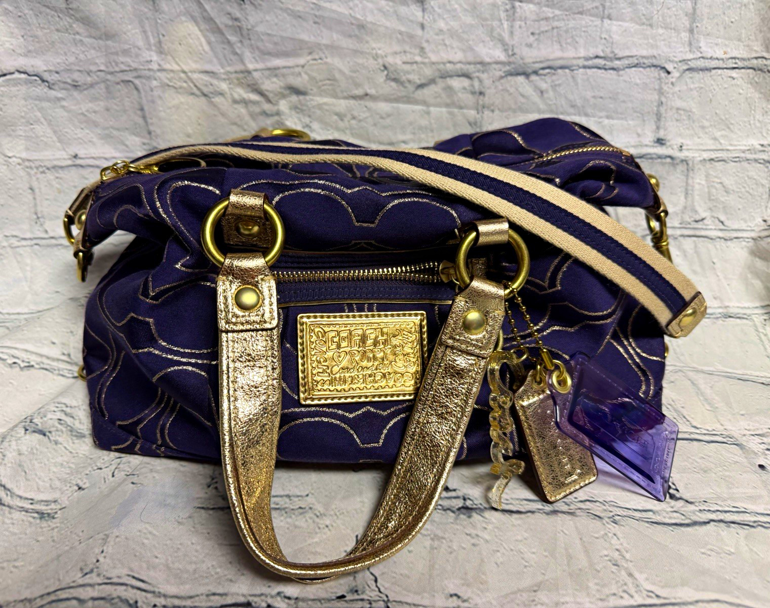 Coach Poppy Purple Logo Satchel Top Handle Zip Bag w/ Detachable Strap