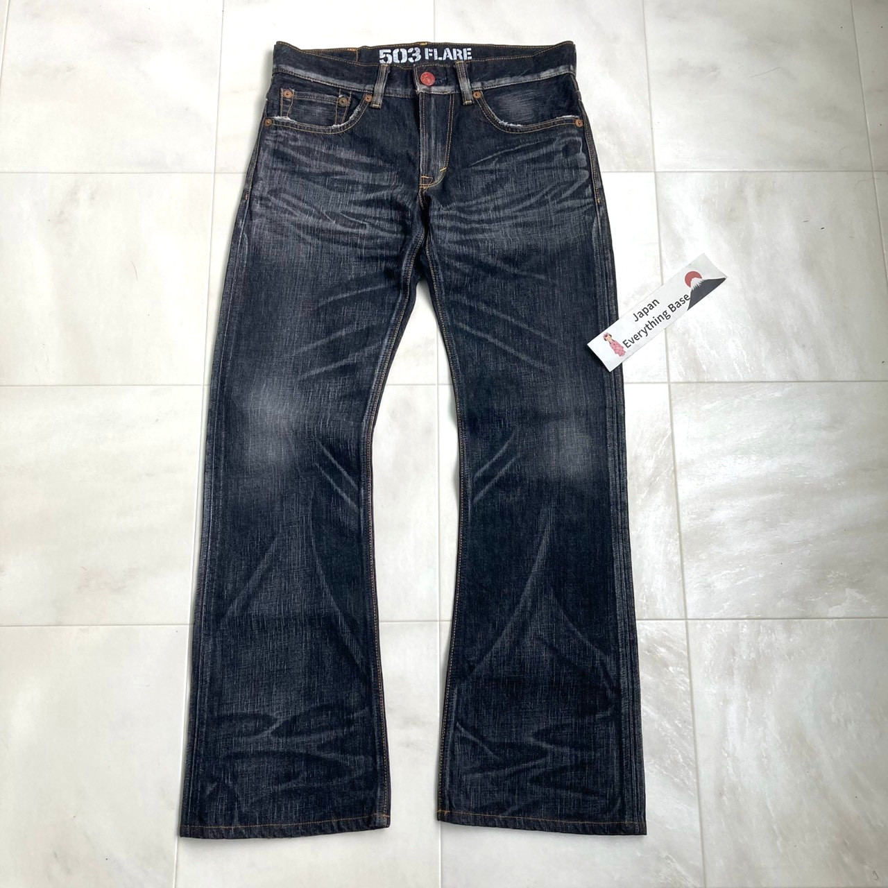 VTG 00s Edwin Blue Trip 503 Black Denim Jeans Bootcut Flare Y2K Japan 30x32