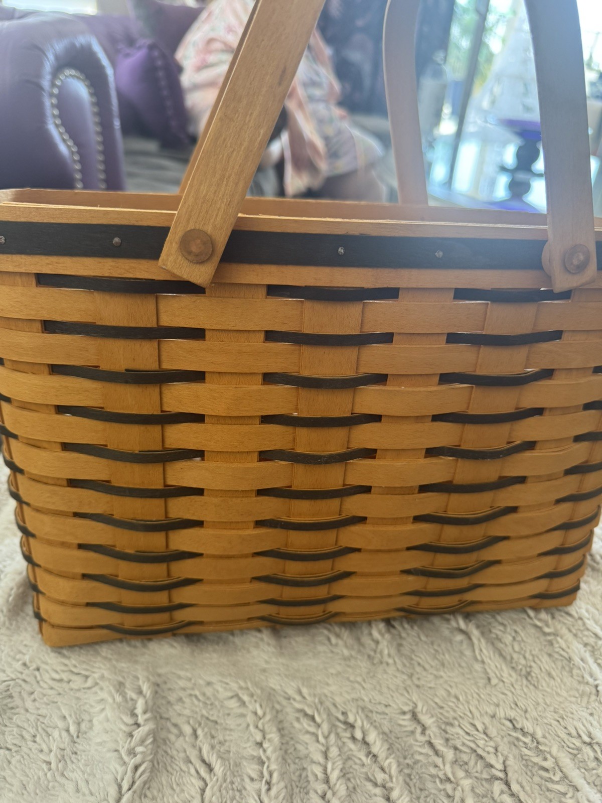 Longaberger 1998 Cherished Memories Sweetheart Basket, Blue, protector and liner