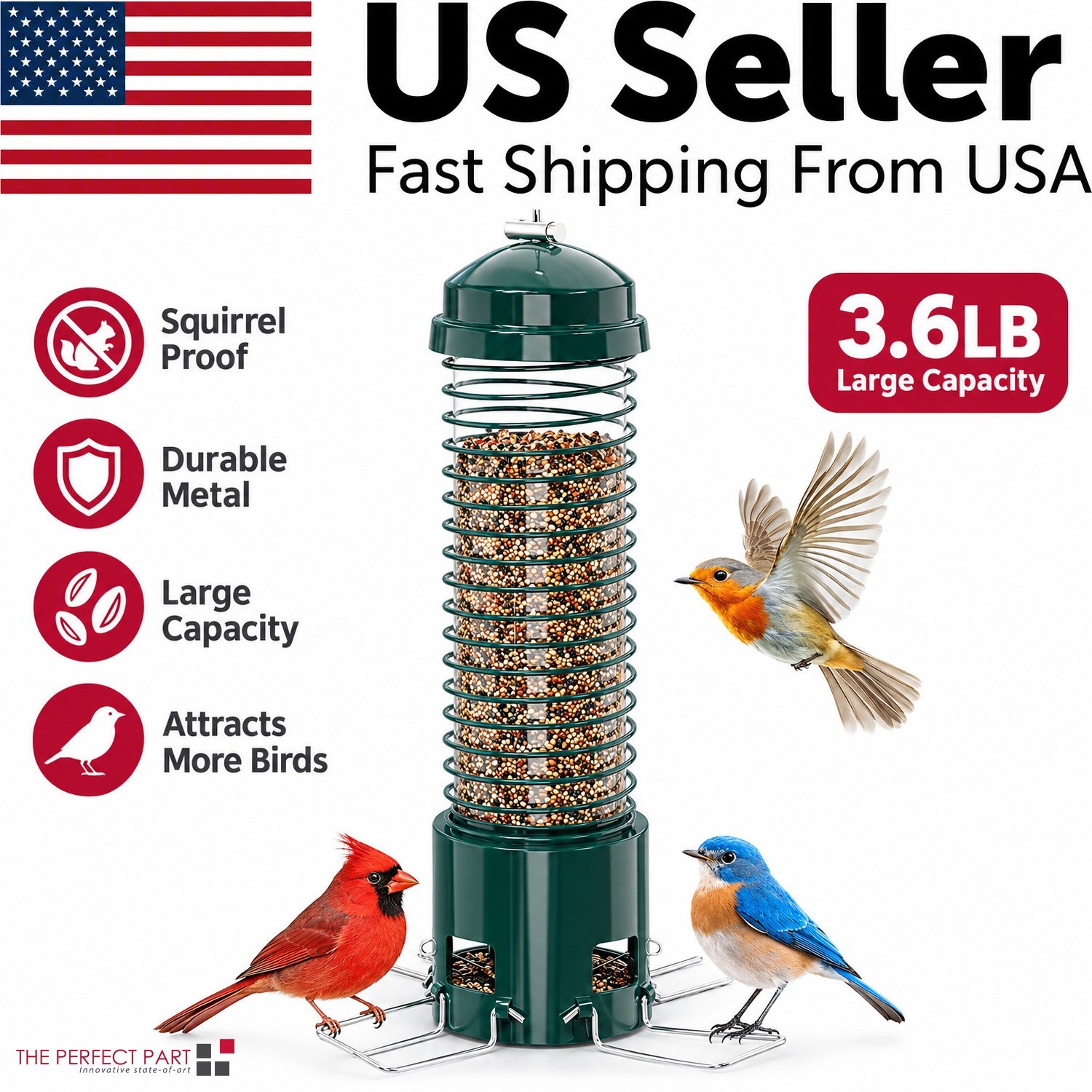 Squirrel Proof Bird Feeder Metal Bird Feeders for Outdoors Hanging 3.6LB Large