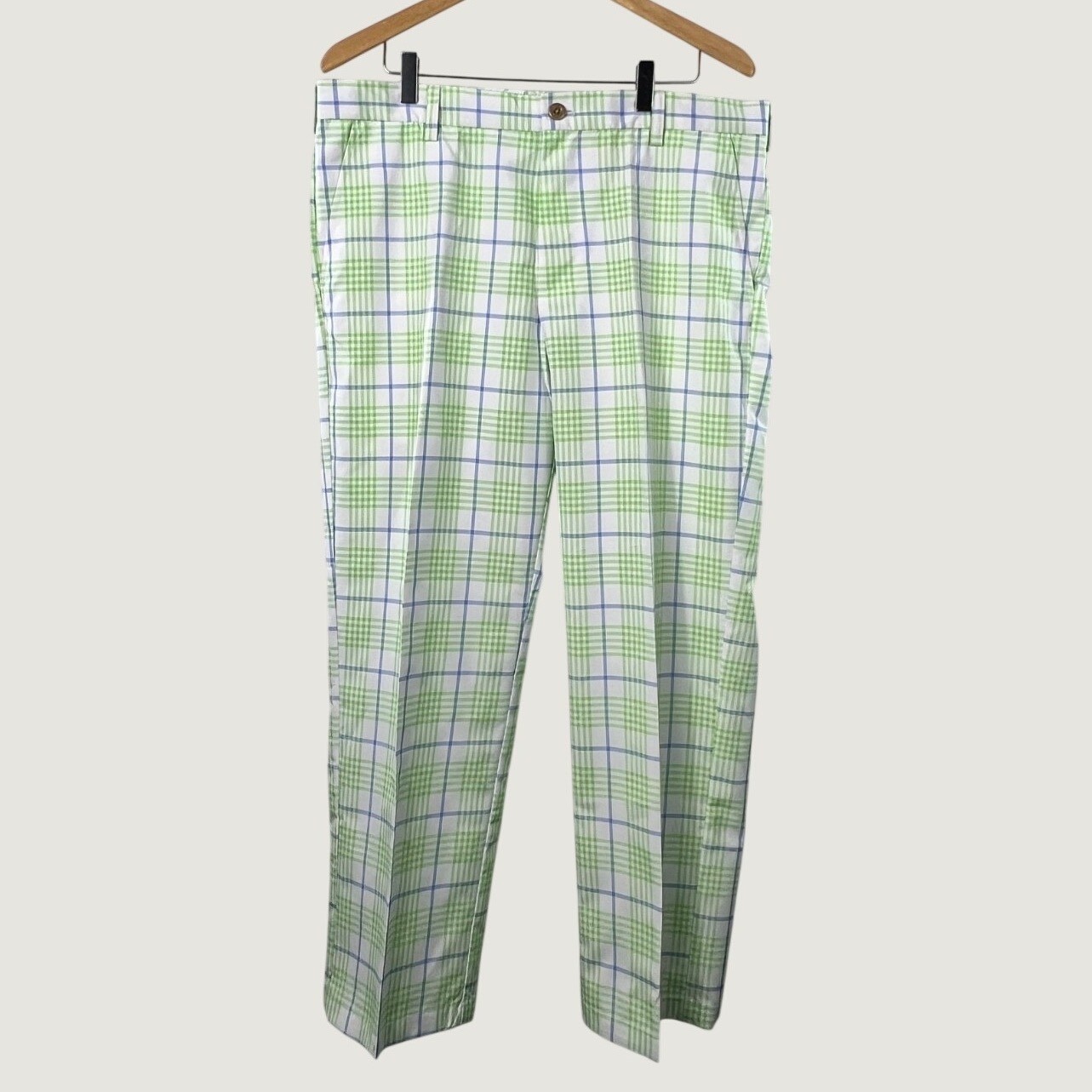 IZOD Golf Pants 34/29 Green Blue Plaid Straight Fit Sun Control Wicking NEW