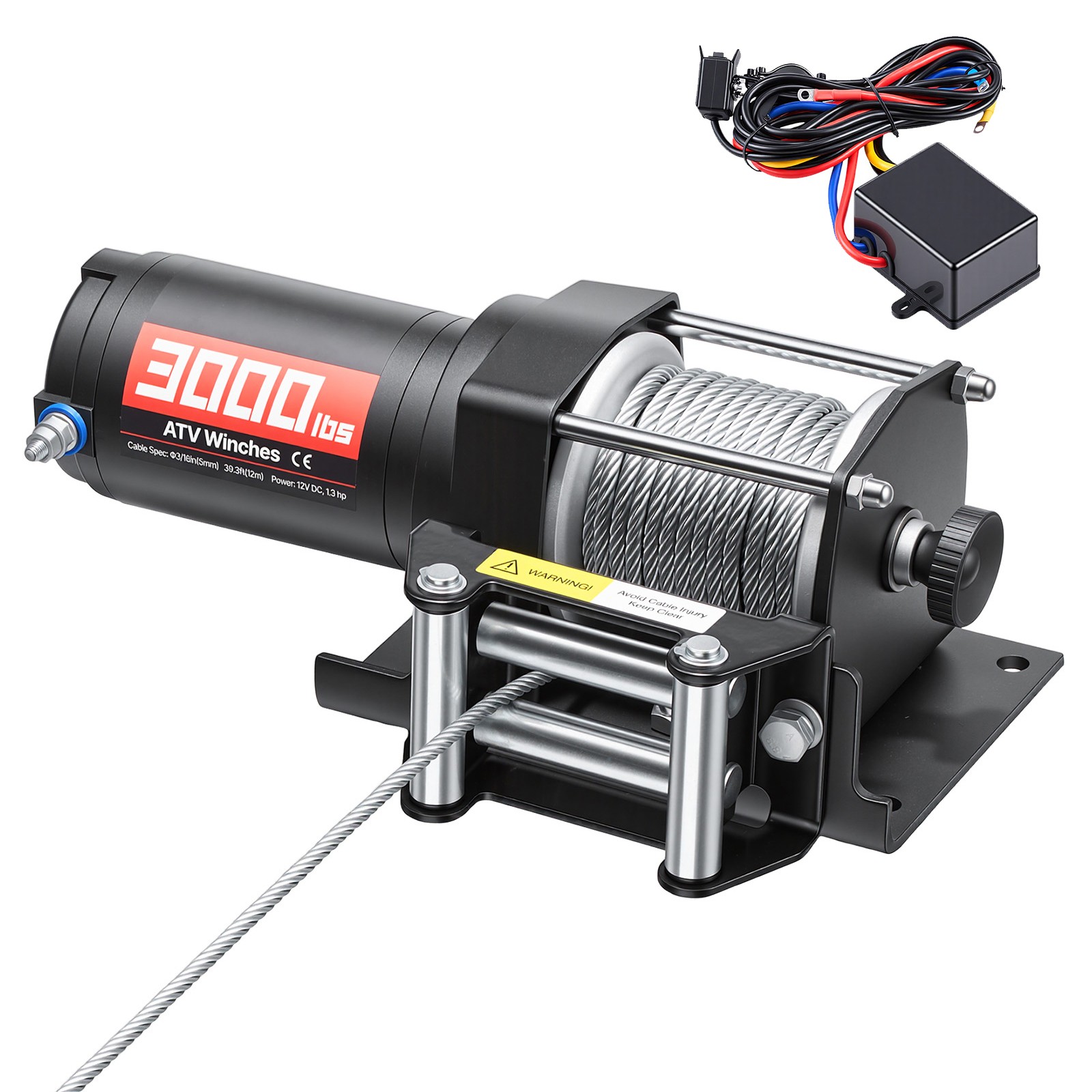 Uimoso 3000 lbs Electric Winch for ATV/UTV with 12V Steel Cable and Wired Remote