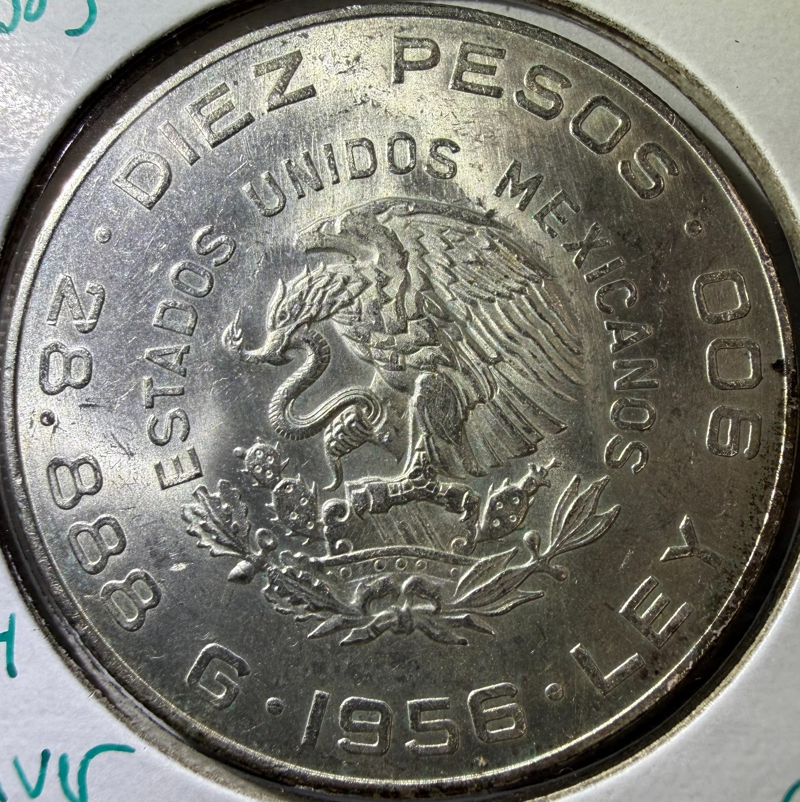 1956 Mexico 10 Pesos Hidalgo Silver Coin (C)