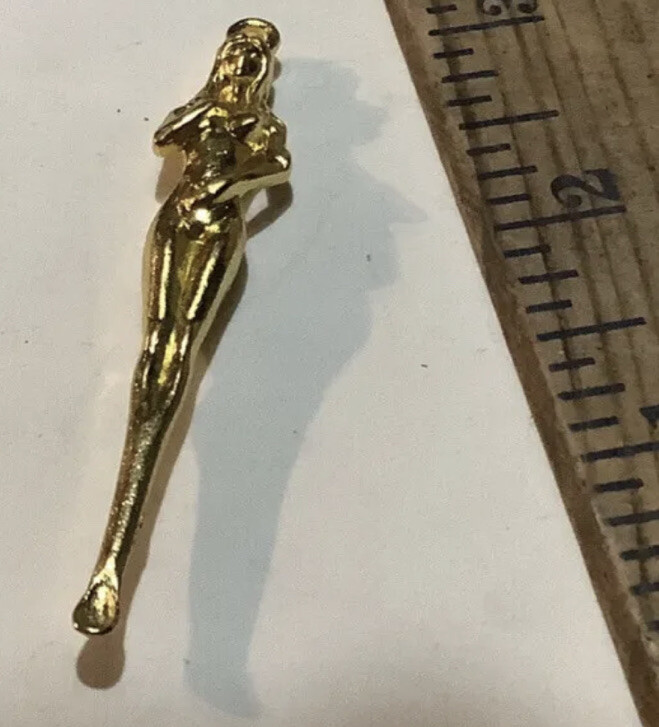 Vintage 1970’s Gold Metal Figural Nude Woman Head Snuff Spoon Unique 3” Tool