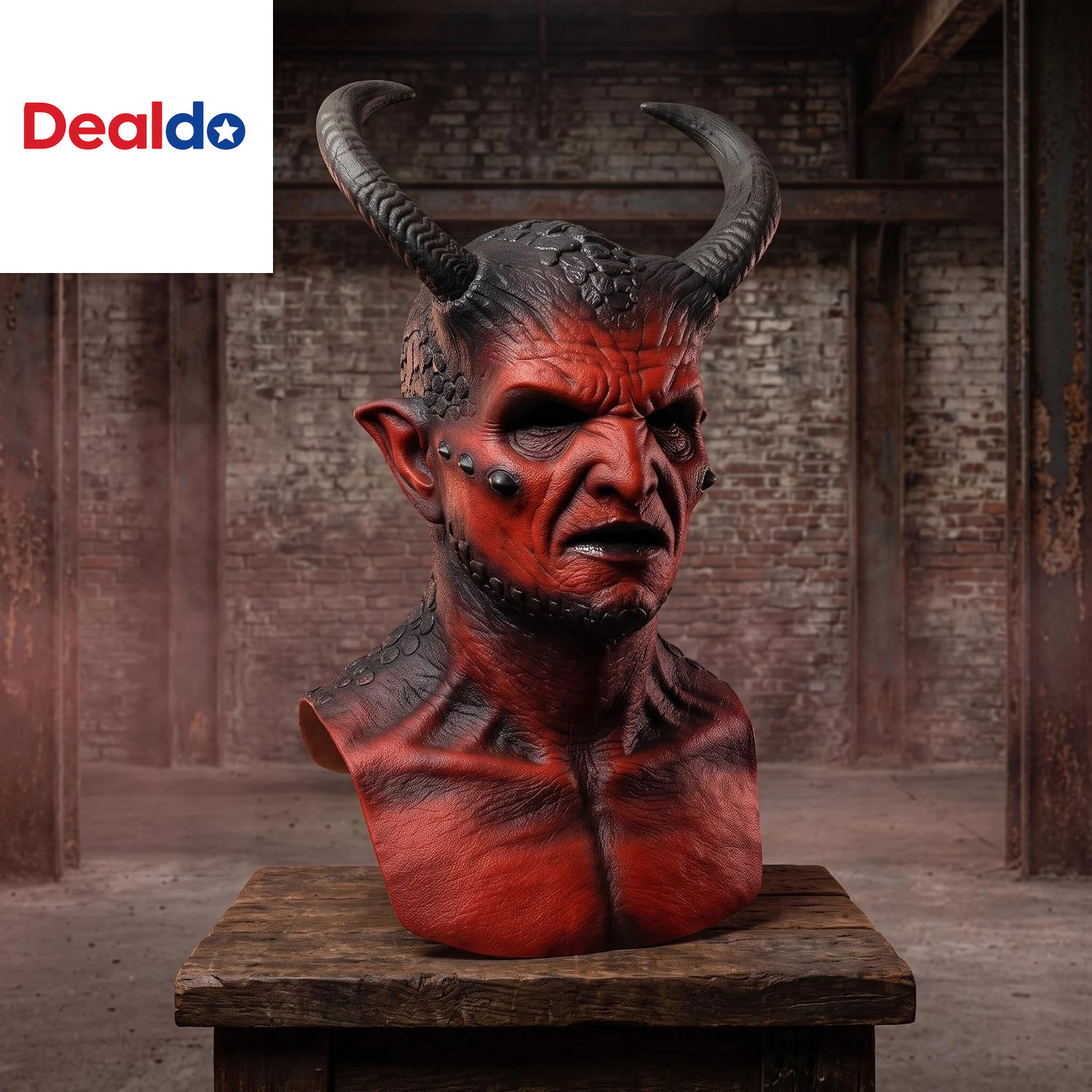 Latex Demon Mask with Horns – Realistic Halloween Costume Prop