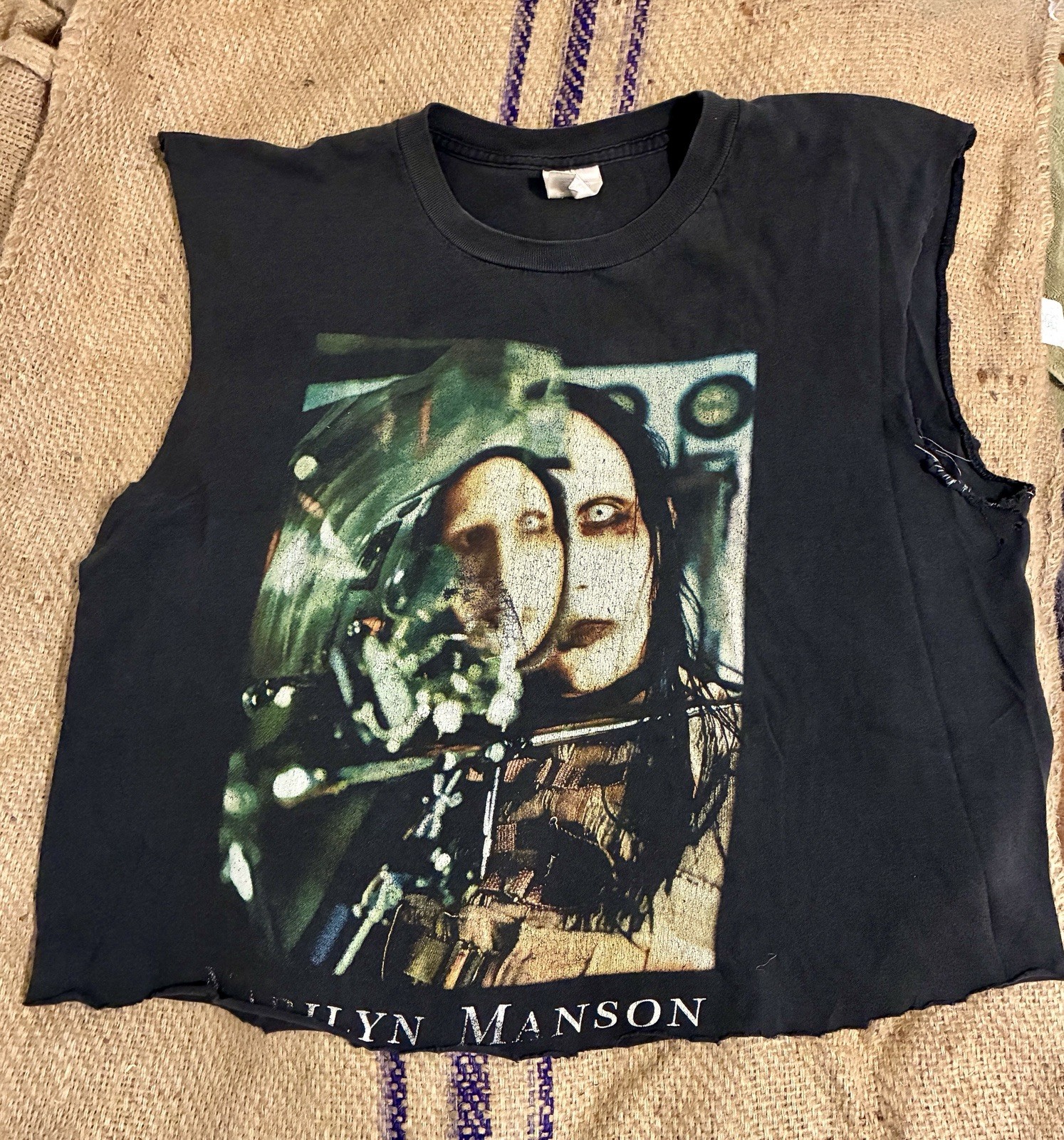 Vtg 1997 Marilyn Manson Beautiful People T Shirt Cropped Tank Thrashed Winterlan
