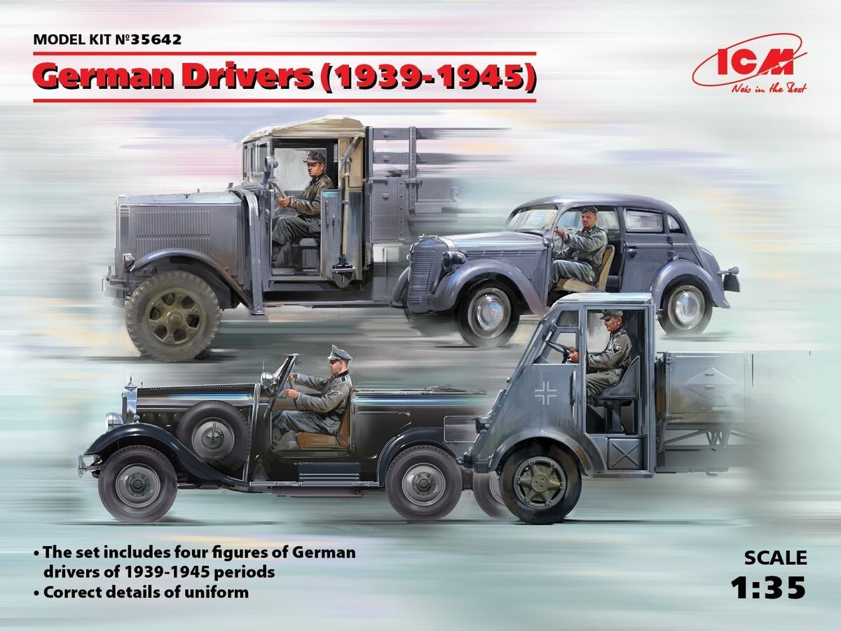 ICM 1/35 German Drivers 1939-1945 WW2 Figures for Cars/Trucks etc #35642 4pcs