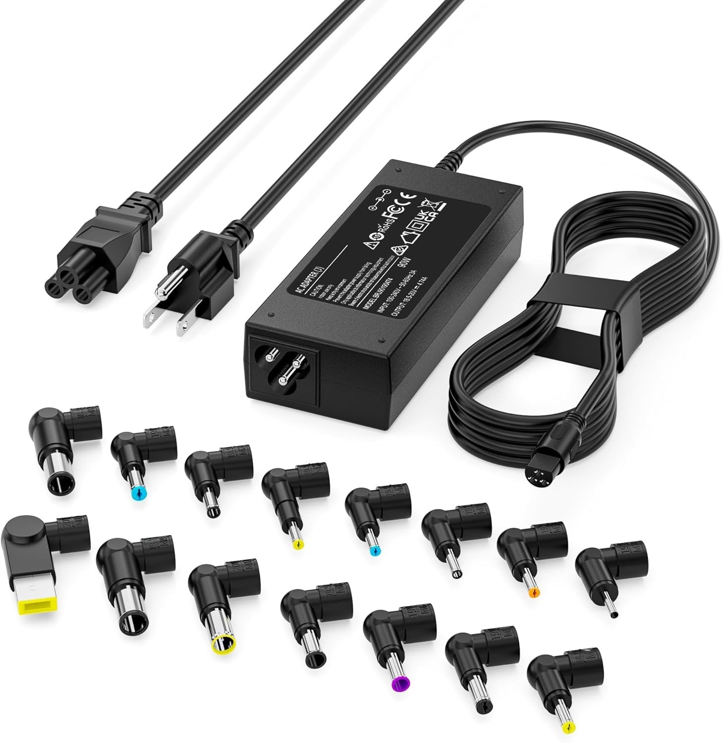 90W Universal AC Adapter for Most Laptops - Multi-Tip Power Charger w/ 15 Tips