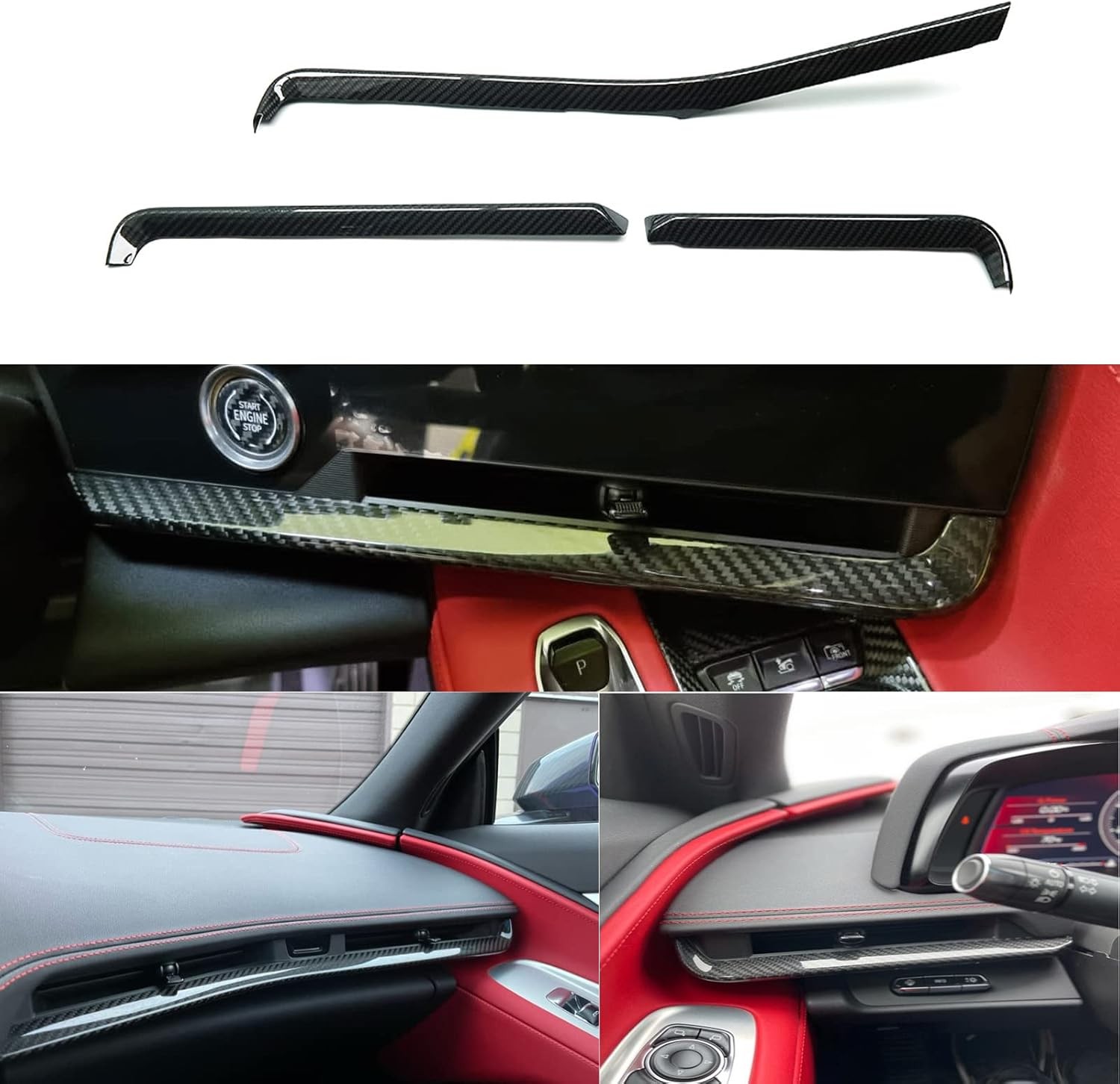 Genuine Carbon Fiber Dashboard Strip Trim Black Panel 