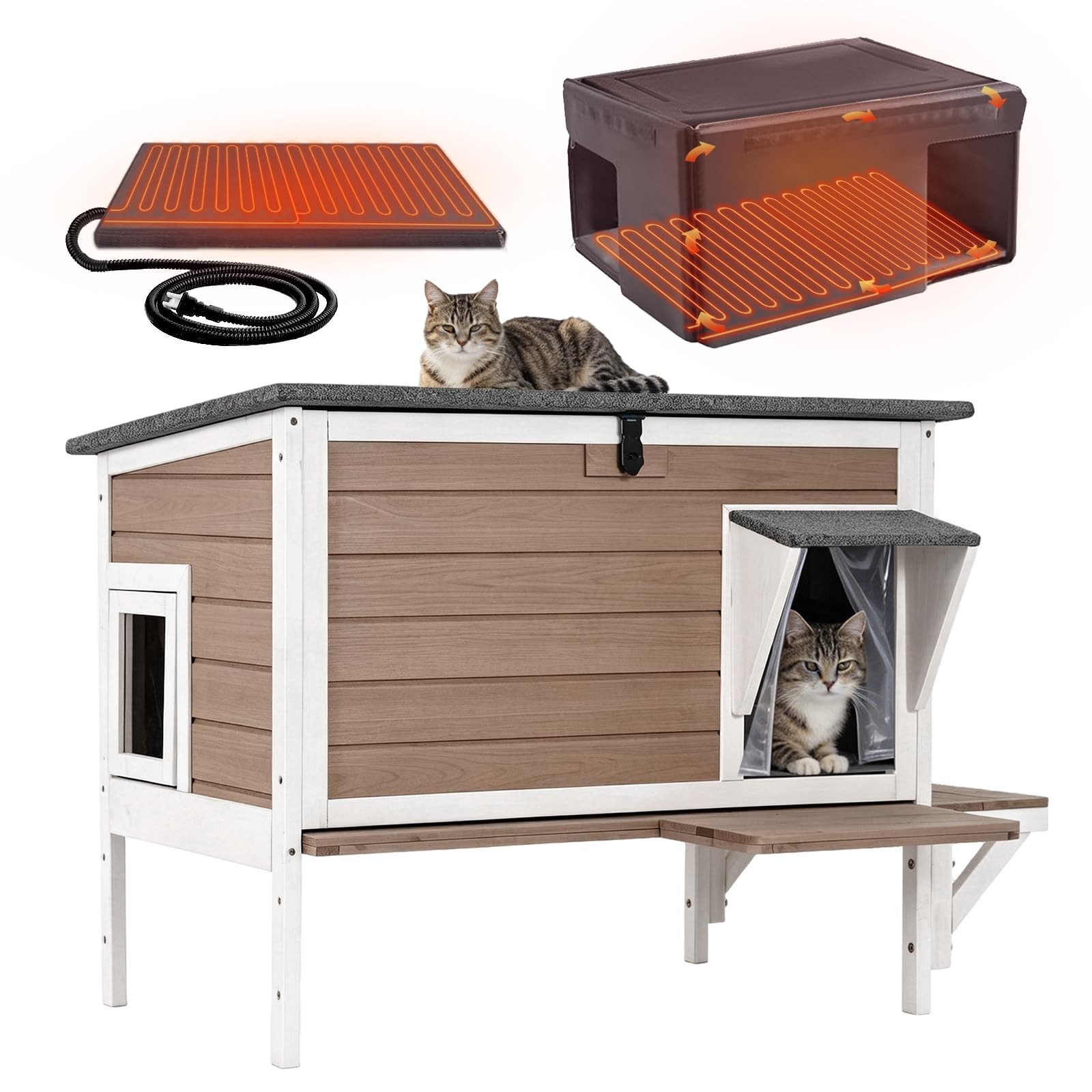 Large Heated Cat House with Liner, Weatherproof Cat Shelter Large Heated Cat House with Liner, Weatherproof Cat Shelter