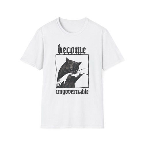 Become Ungovernable Funny Graphic Cat Biting Hand T-shirt, Unisex Sizes S-5XL