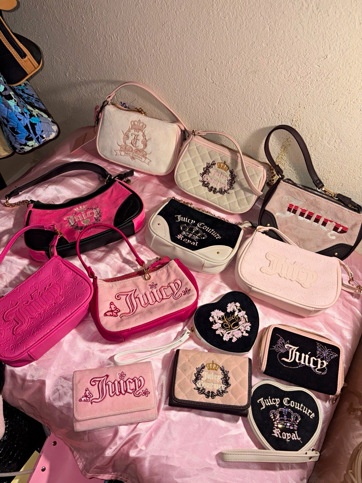 Juicy Couture Baby Girl Mixed Accessory Lot Velour Bags Purses Pink Black Juicy Couture Baby Girl Mixed Accessory Lot Velour Bags Purses Pink Black