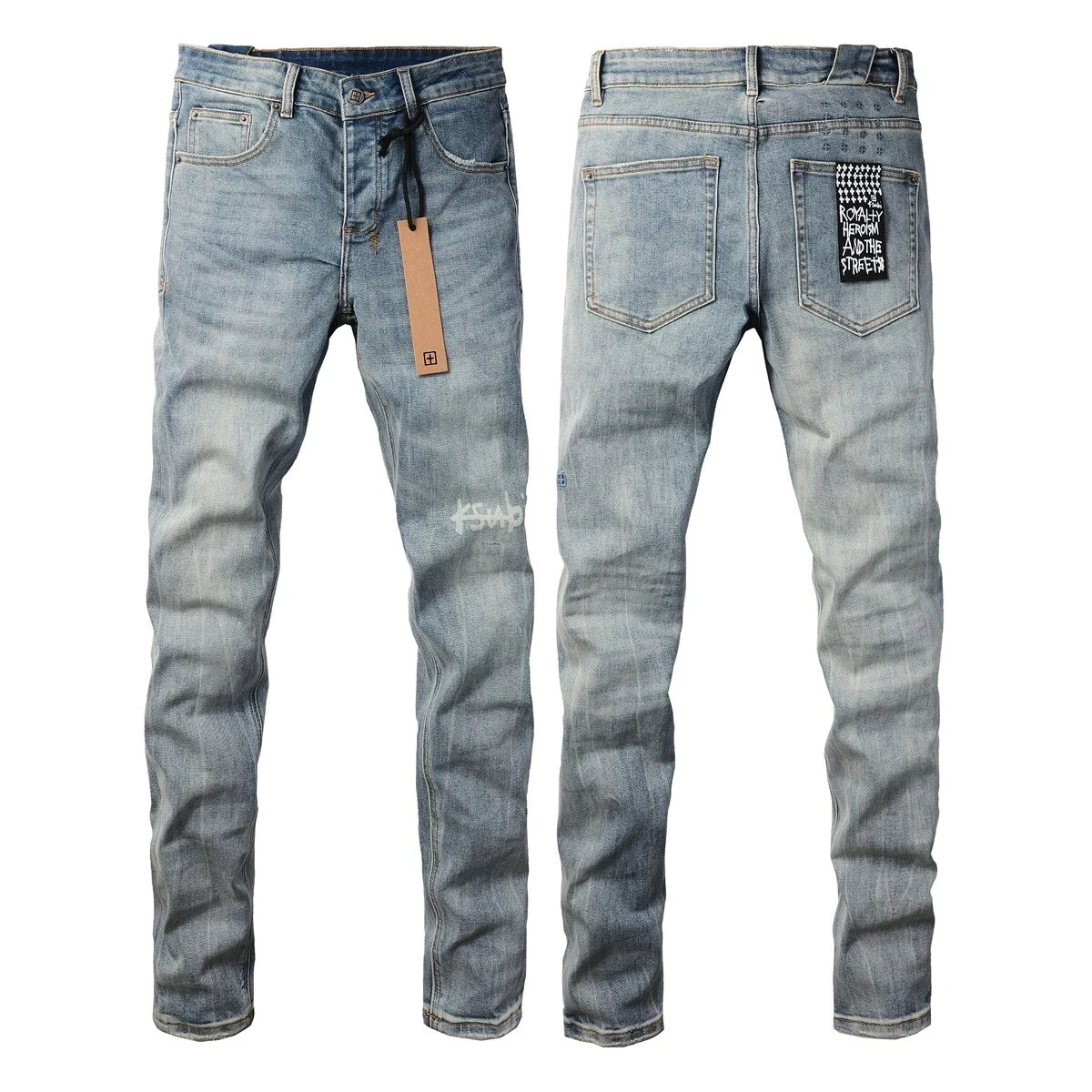 NEW KSUBI Men's Light Blue Embroidered Jeans Teens Fashion High Street Pants