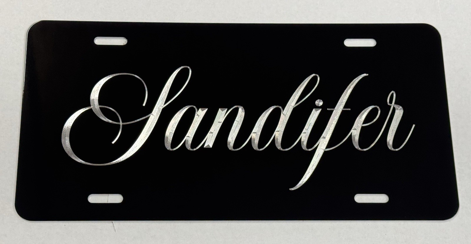 REFLECTIVE Custom Personalized Name Car Tag Diamond Etched Black License Plate