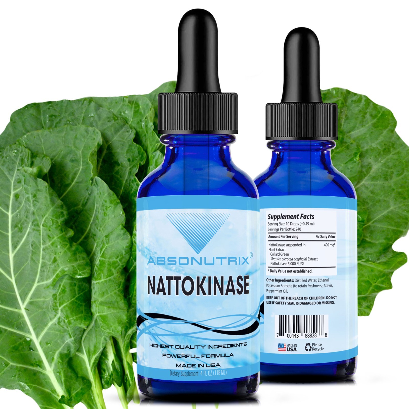 Absonutrix Nattokinase Supplement 490 mg, 4 Oz Liquid, 240 Servings-5000 Fu