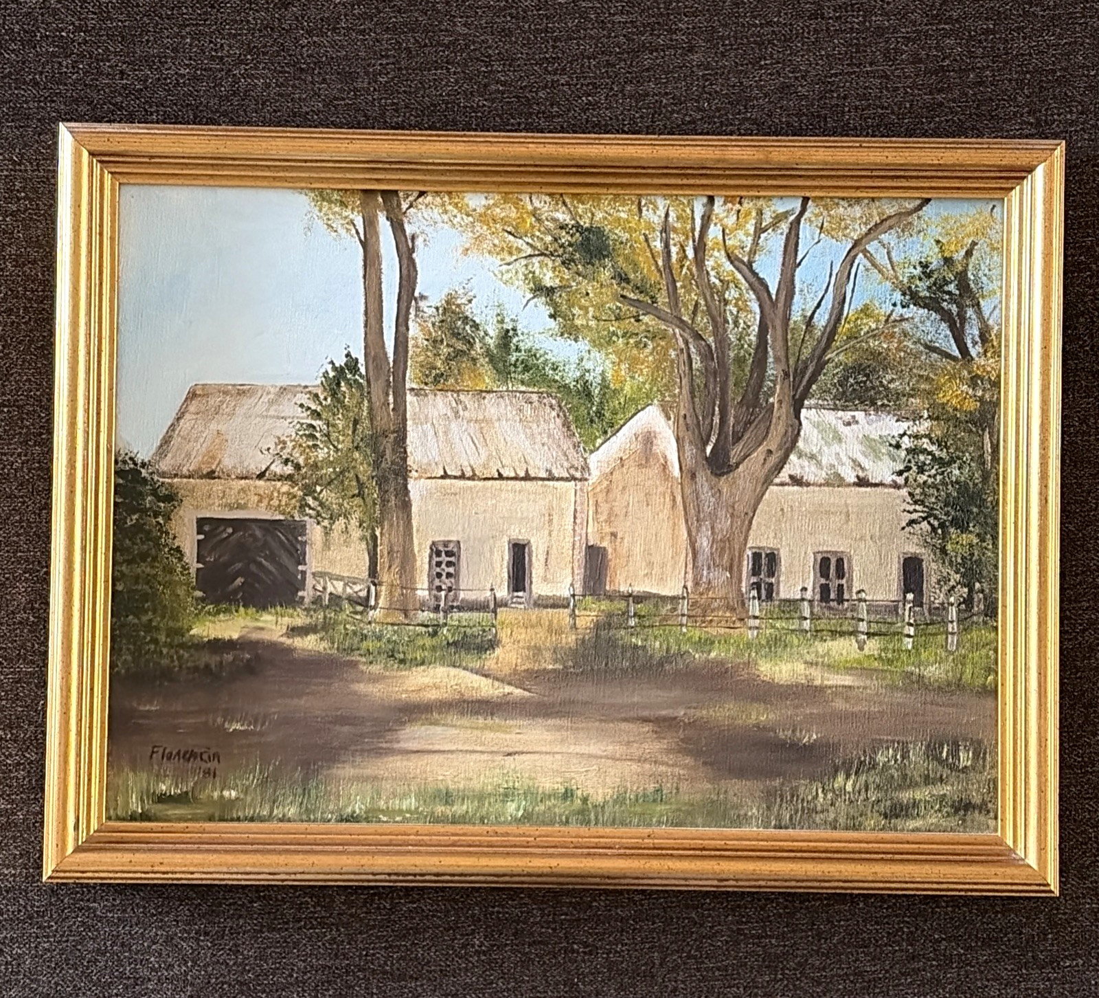 Vintage Estate Landscape Oil on Canvas Painting 15x12\