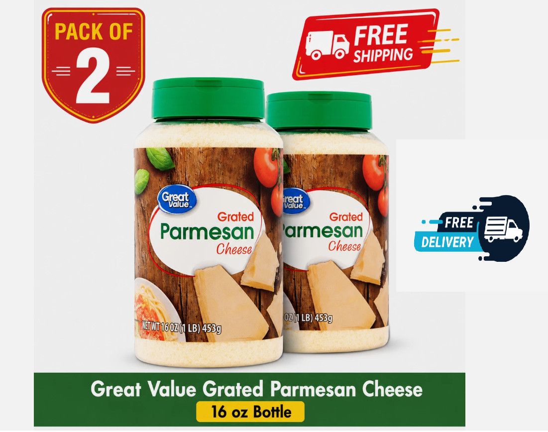 Great Value Grated Parmesan Cheese, 16 oz Each Pack OF 2 Free & Fast Shipping Great Value Grated Parmesan Cheese, 16 oz Each Pack OF 2 Free & Fast Shipping
