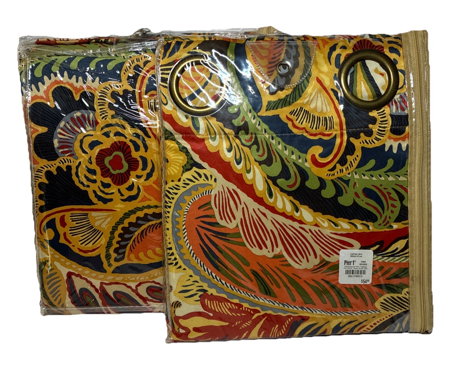 NEW Pier 1 Vibrant Paisley Lined Curtains Rare HTF 108 Inch Set Of 2 NOS