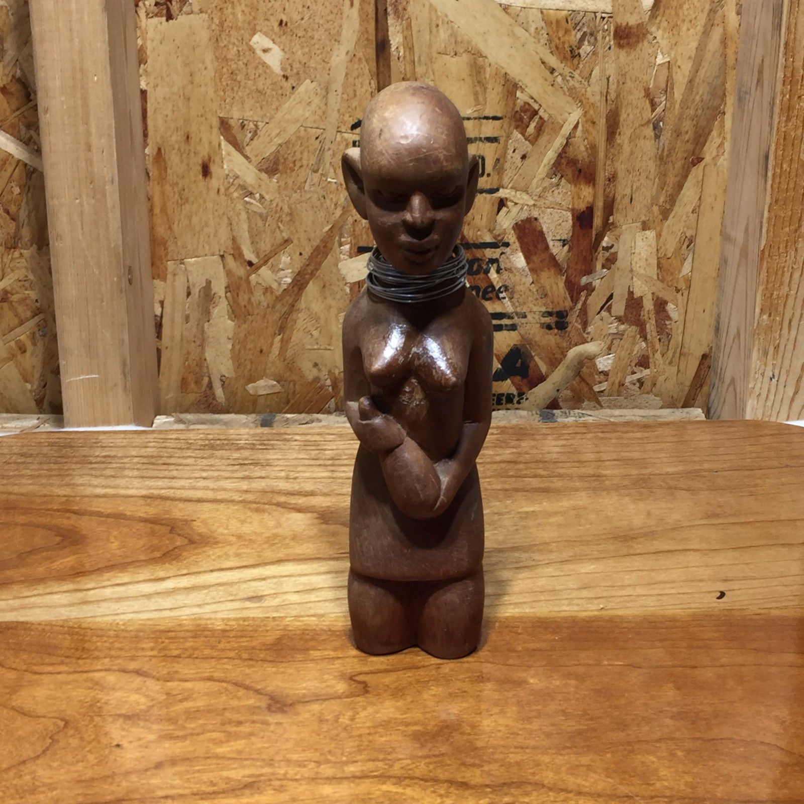 VTG Hand Carved Wooden Figurine Woman Holding Vase Ring Necklace Stack 7 VTG Hand Carved Wooden Figurine Woman Holding Vase Ring Necklace Stack 7