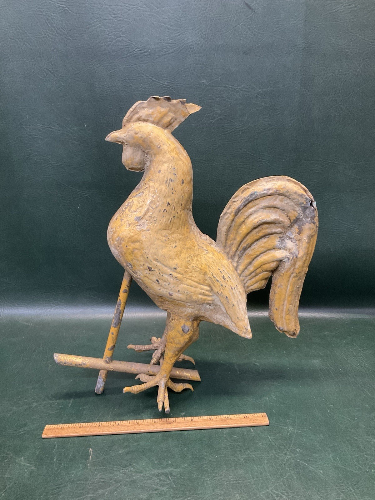 Fine Antique 19th C Full-Bodied ROOSTER Weathervane Copper Old Gold Gilt Surface