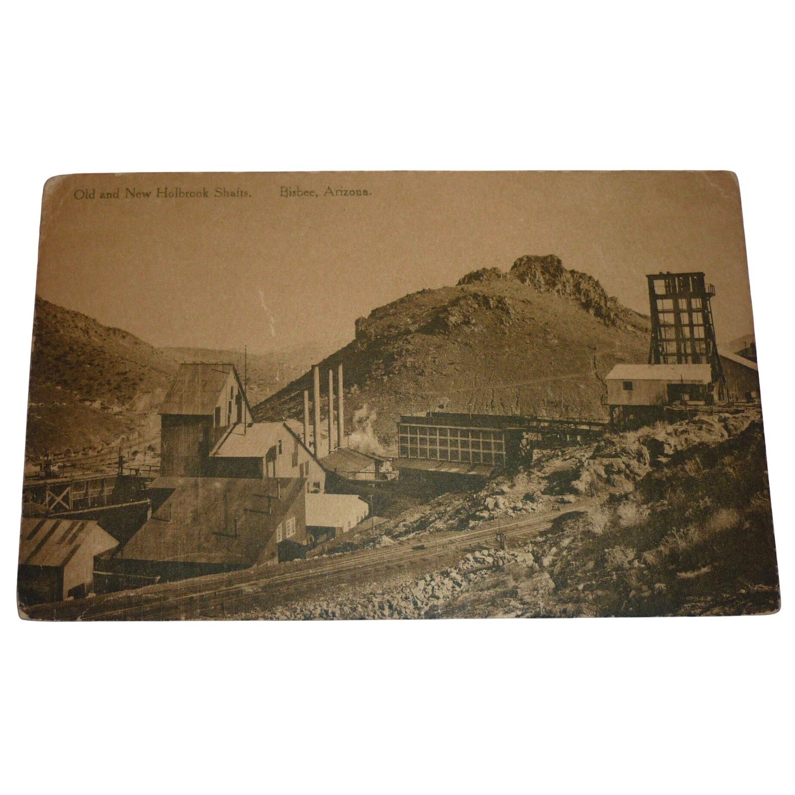 Vintage Postcard Old New Holbrook Shafts Copper Mine Bisbee Arizona AZ 1c Stamp