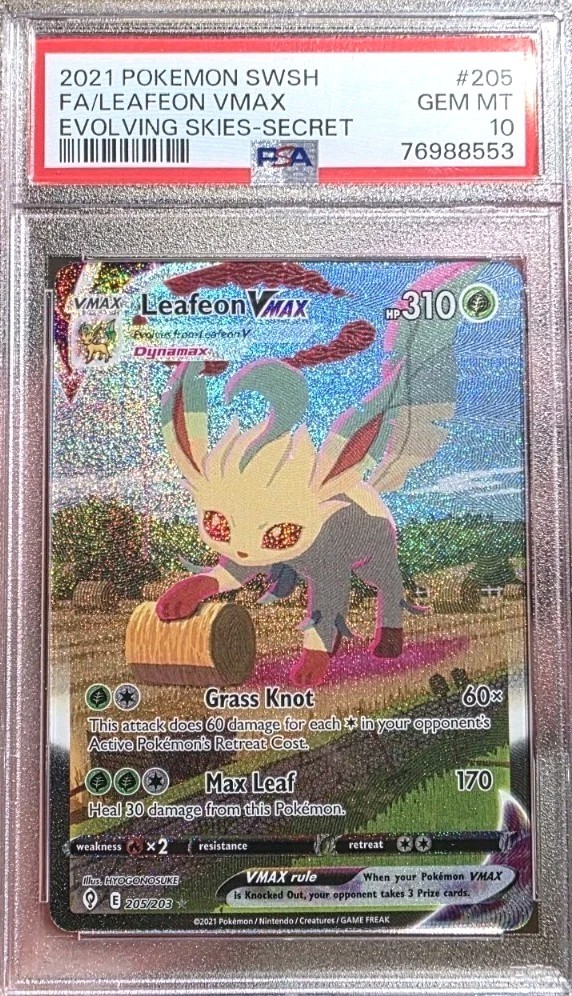 2021 POKEMON SWORD & SHIELD EVOLVING SKIES SECRET FULL ART/LEAFEON VMAX PSA 10