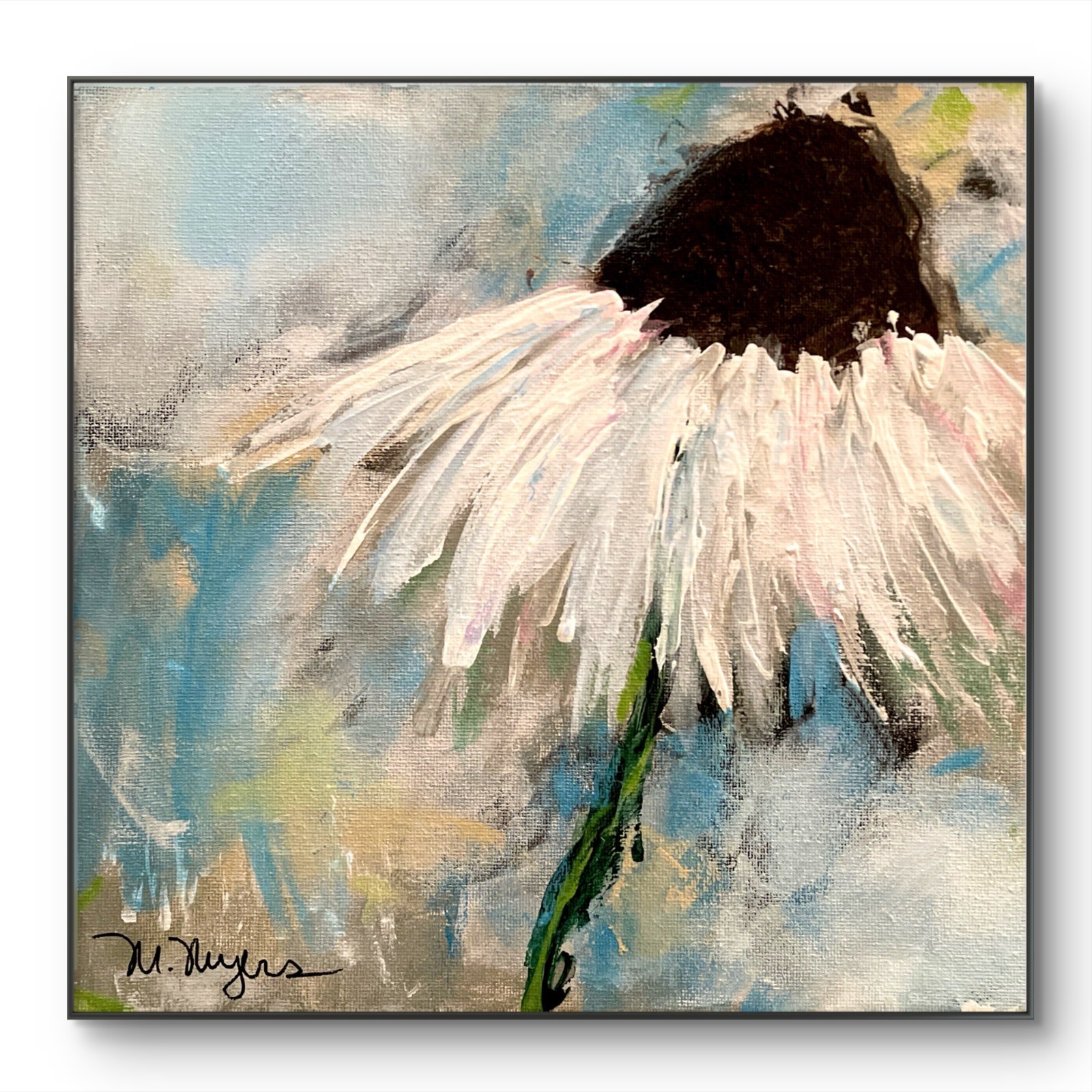 Mary Myers Original Impressionist White Coneflower Painting 10x10 Acrylic Canvas