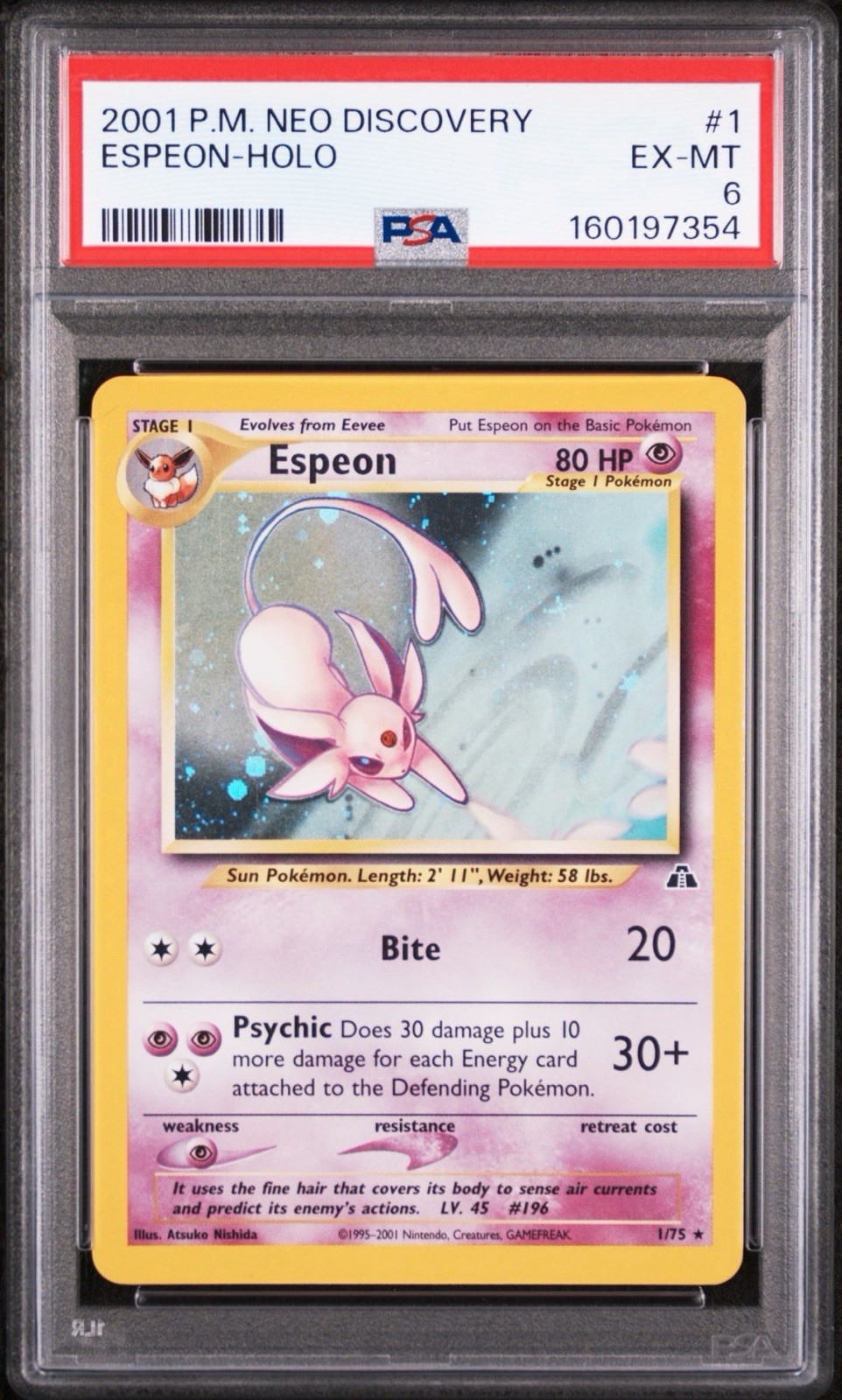 Espeon Holo #1 Neo Discovery 2001 Pokemon PSA 6 Espeon Holo #1 Neo Discovery 2001 Pokemon PSA 6