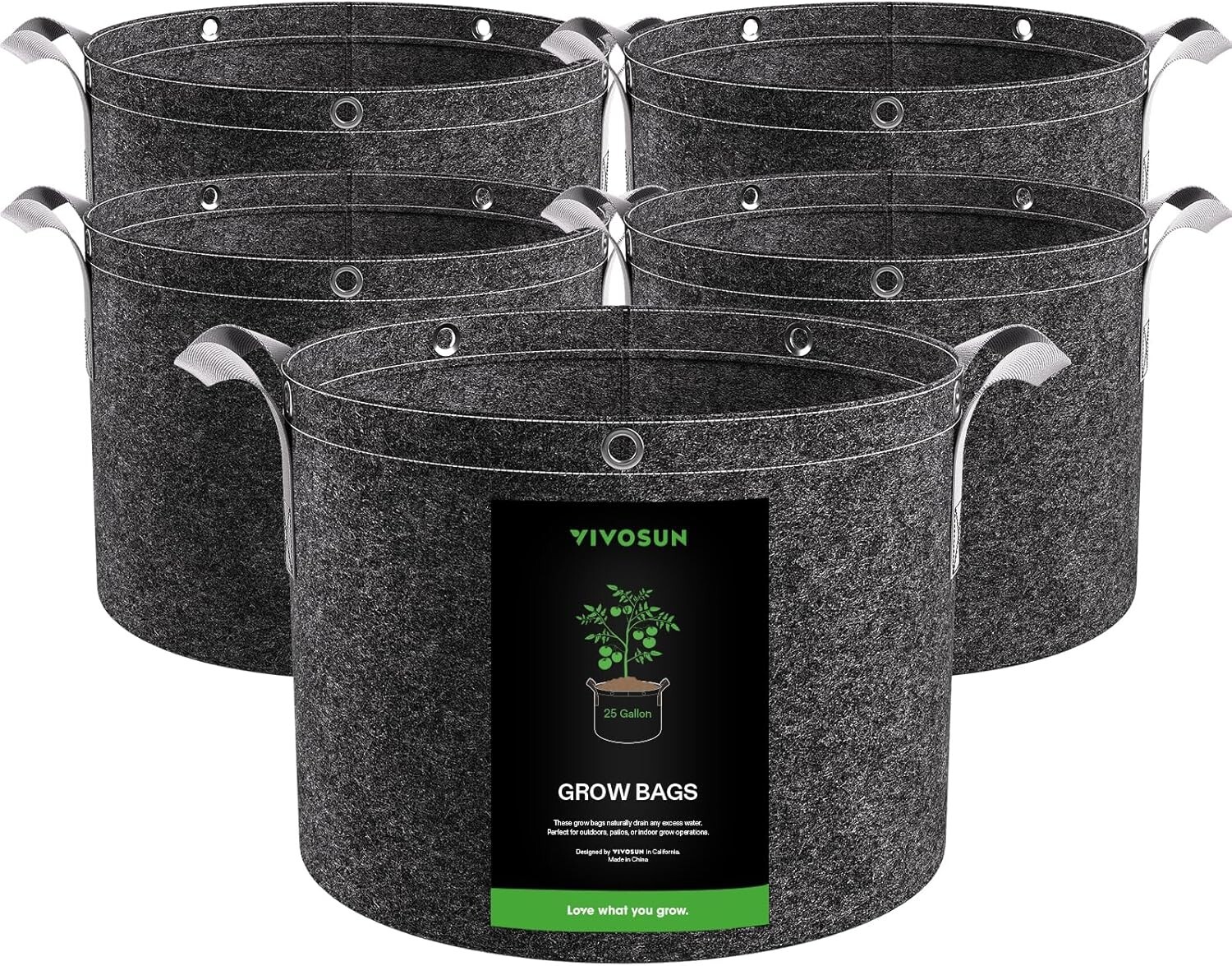 VIVOSUN 5-Pack 25 Gal Grow Bags,Nonwoven Fabric Pots w/ Strap Handles