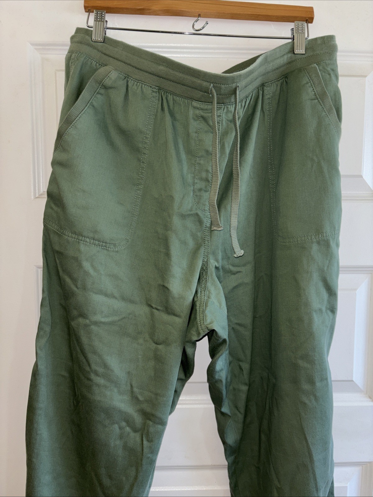 Talbots Easy Drawstring Pants Olive Sage Green XL Pull on Cotton lyocell NWT