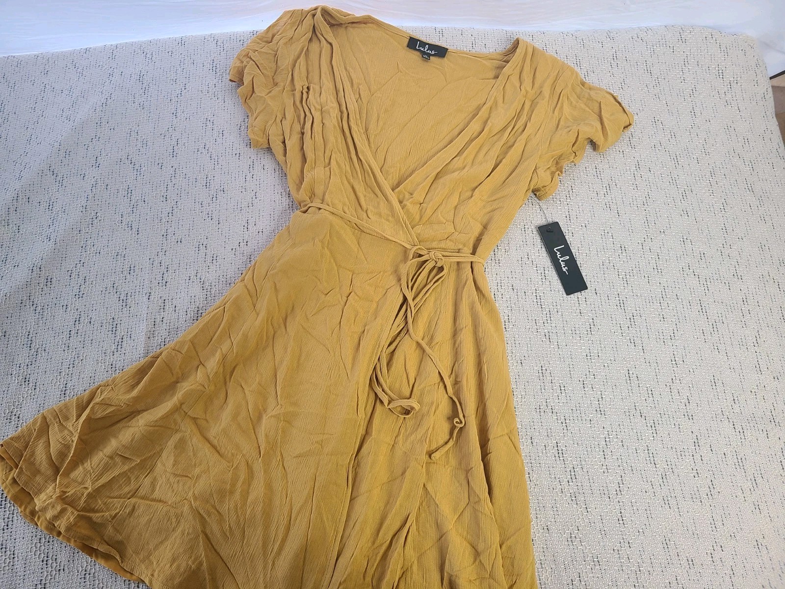 Lulus Dress Medium Mustard Yellow Wrap Tie Waist Boho NWT Flowy