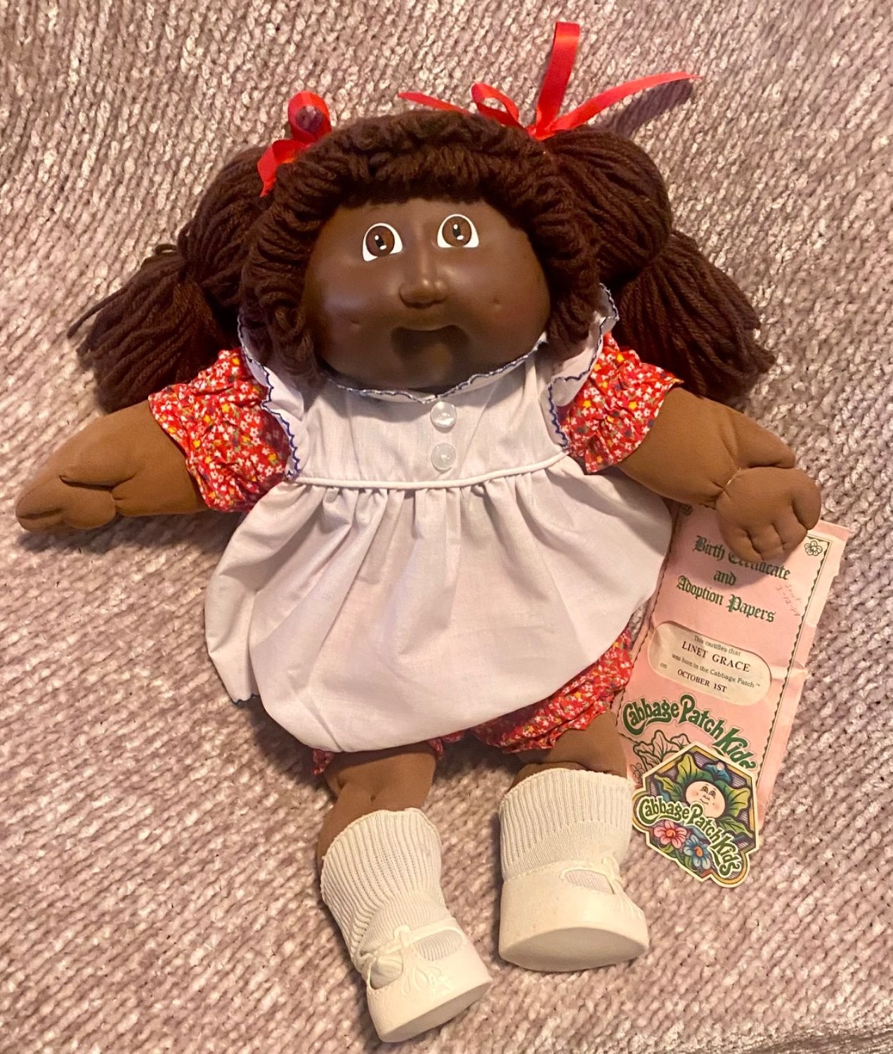 Very Early 83 Coleco African American Cabbage Patch Kids Girl Double Hong Kong