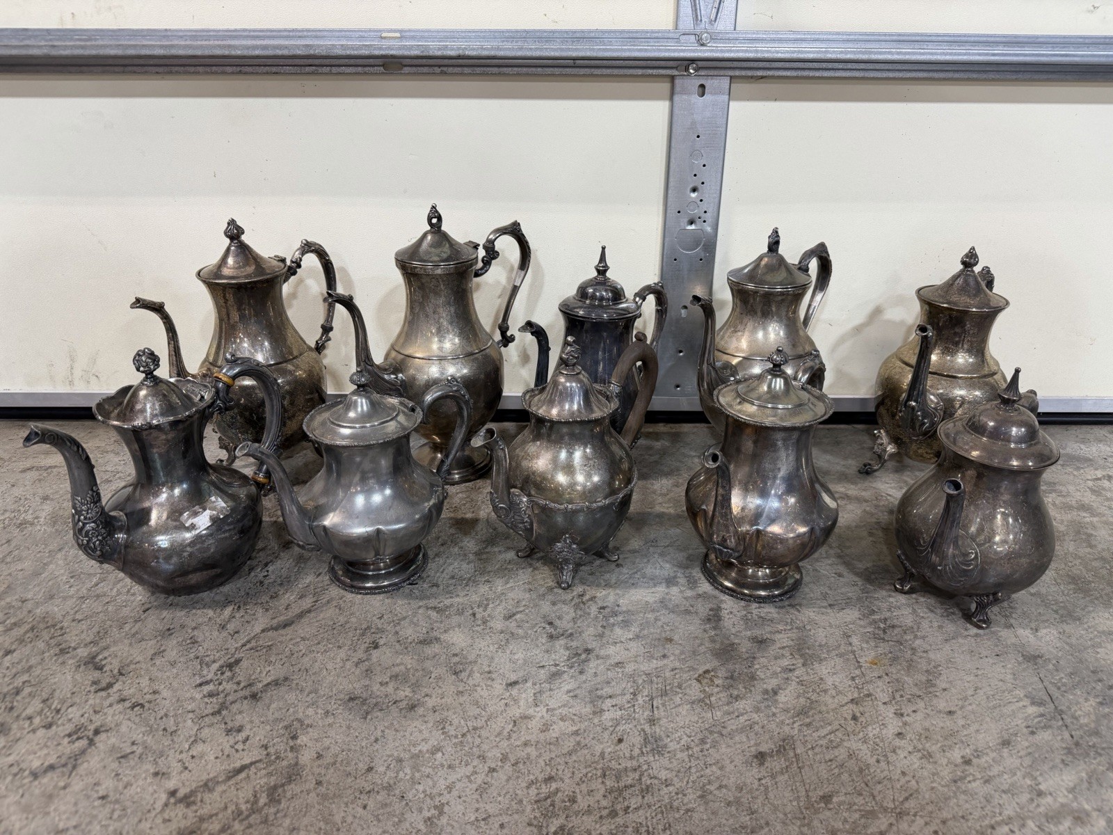 Vintage Lot Of Silverplate Antique Tea Pots 10 Sheridan & Various Brands