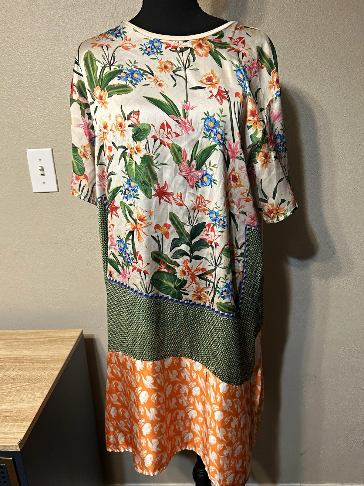 Zara Collection Women’s M Floral Patchwork Midi Dress Boho Multicolor