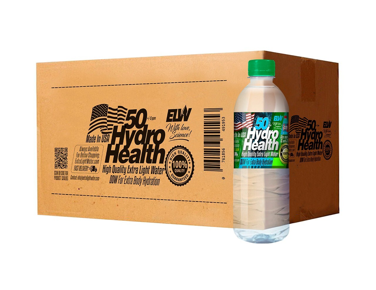 Deuterium Depleted Water 50 ppm Hydro Health  24 pcs x 500ML,free S&H to Cont.US