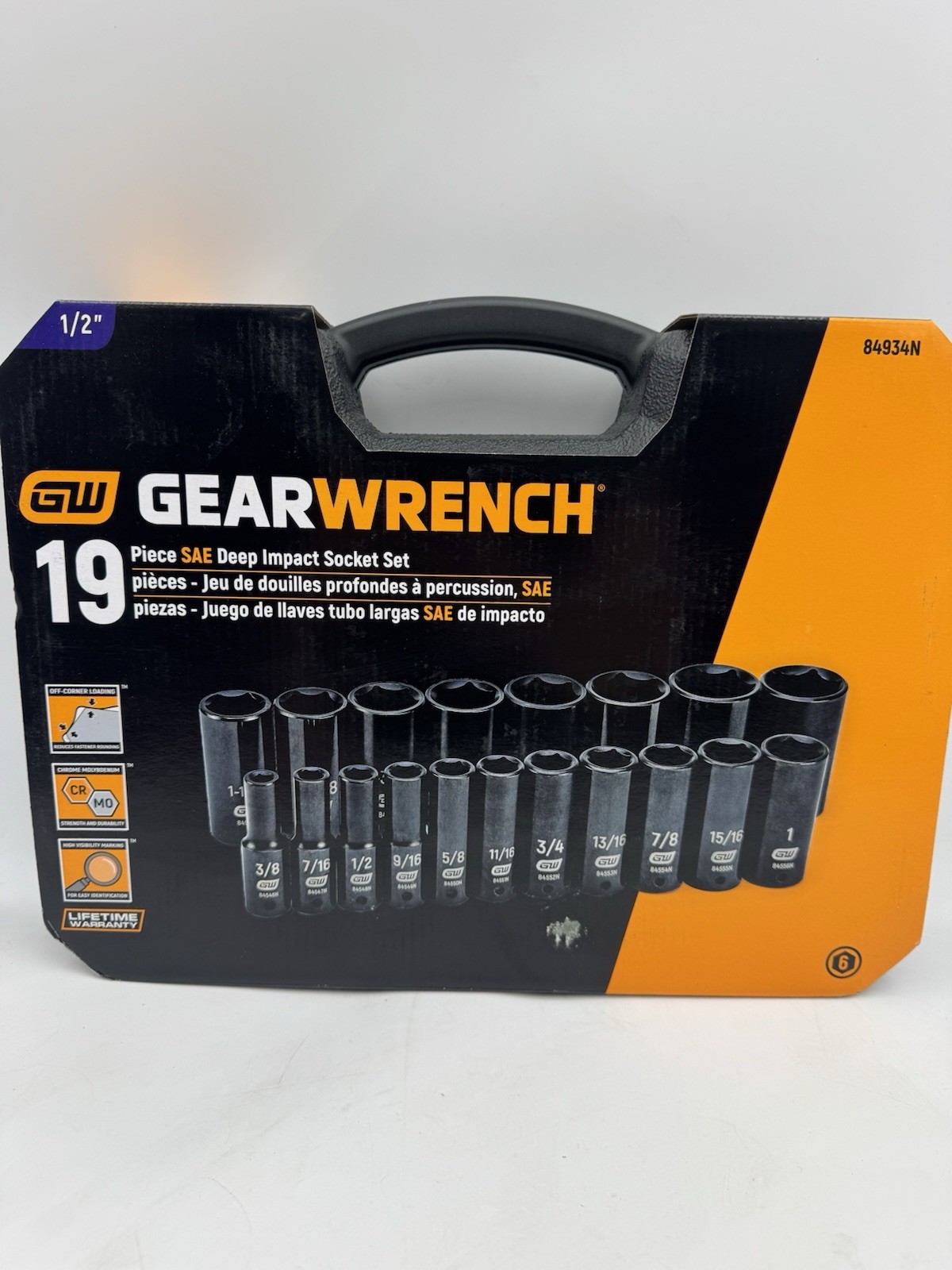 GEARWRENCH 19 Piece 1/2 Inch Drive 6 Point Impact Socket Set, Deep, SAE - 84934N GEARWRENCH 19 Piece 1/2 Inch Drive 6 Point Impact Socket Set, Deep, SAE - 84934N