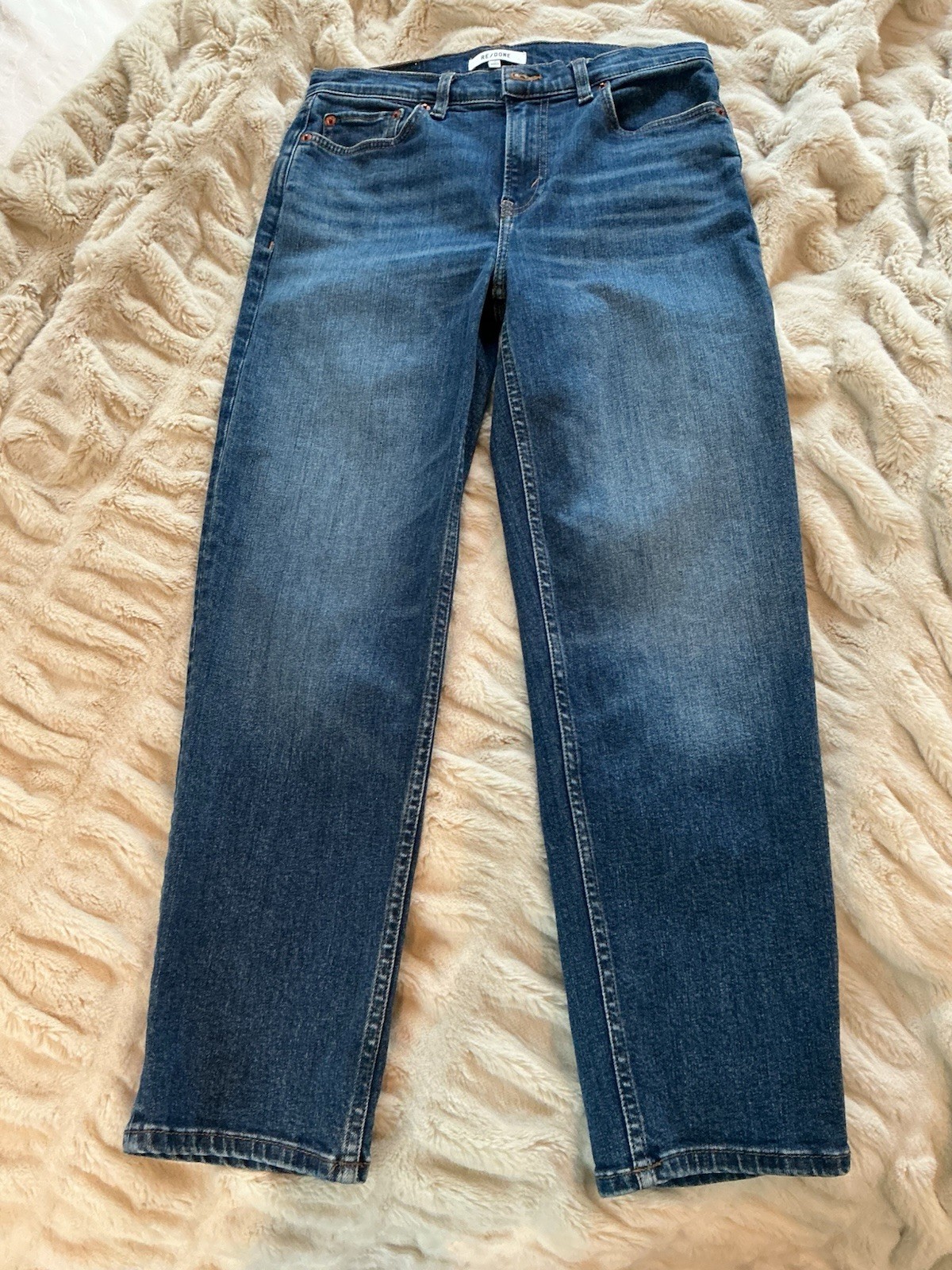 RE/DONE 70s Straight Leg Jeans Blue Medium Wash High Rise Denim Women\'s 28