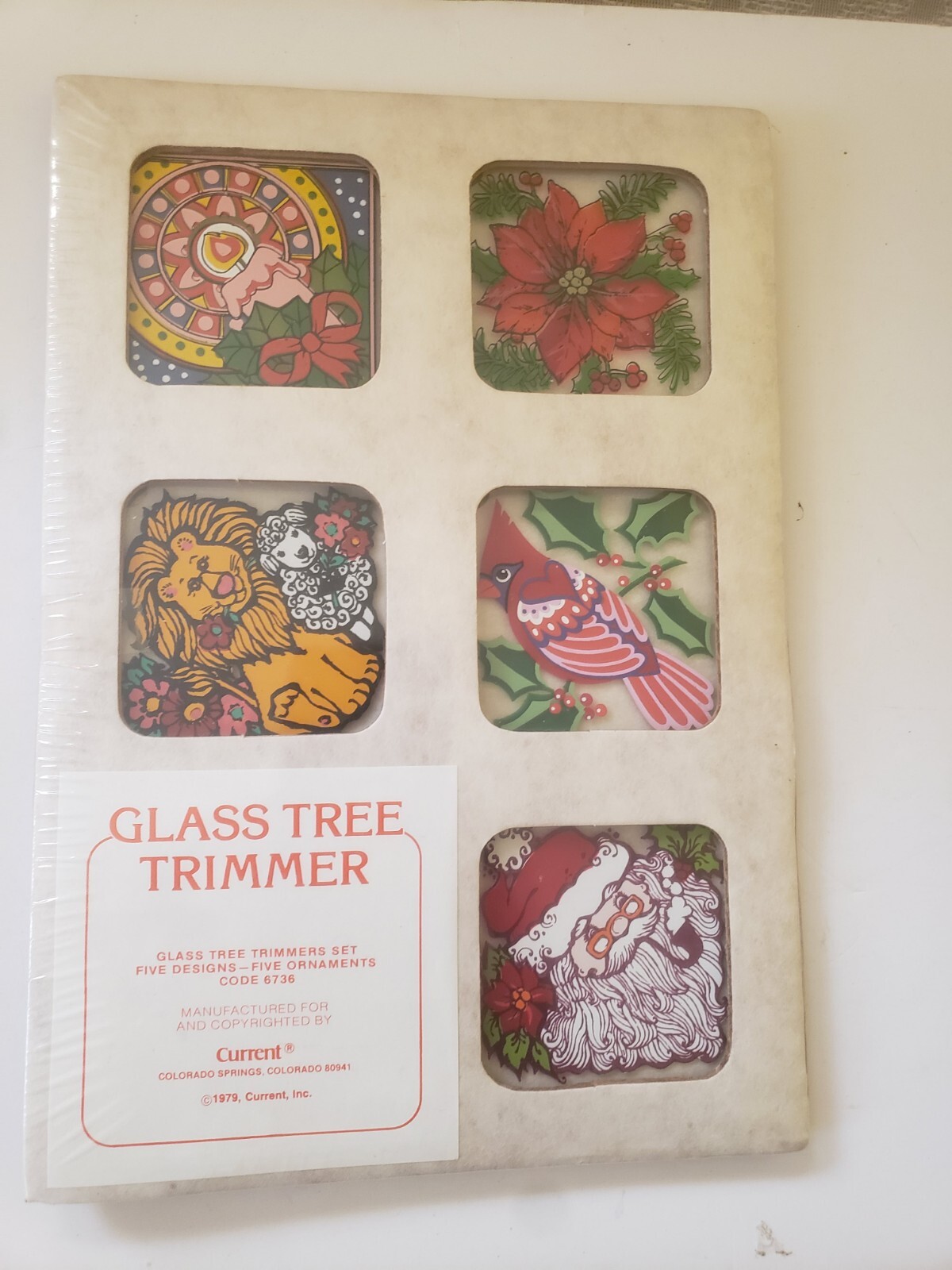 Vintage Current Inc Products 1979 Christmas Flat Glass Ornaments, 5 designs, New Vintage Current Inc Products 1979 Christmas Flat Glass Ornaments, 5 designs, New