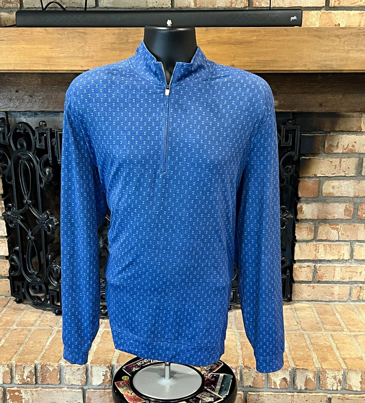 johnnie-O Men\'s Blue Geometric 1/4 Zip Pullover Mock Neck Polyester Size L
