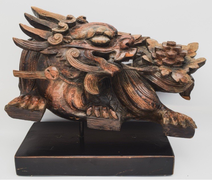 Antique 18 C Japanese Edo Wood Carving Shishi Lion Peony Temple Kibana 14 Lbs