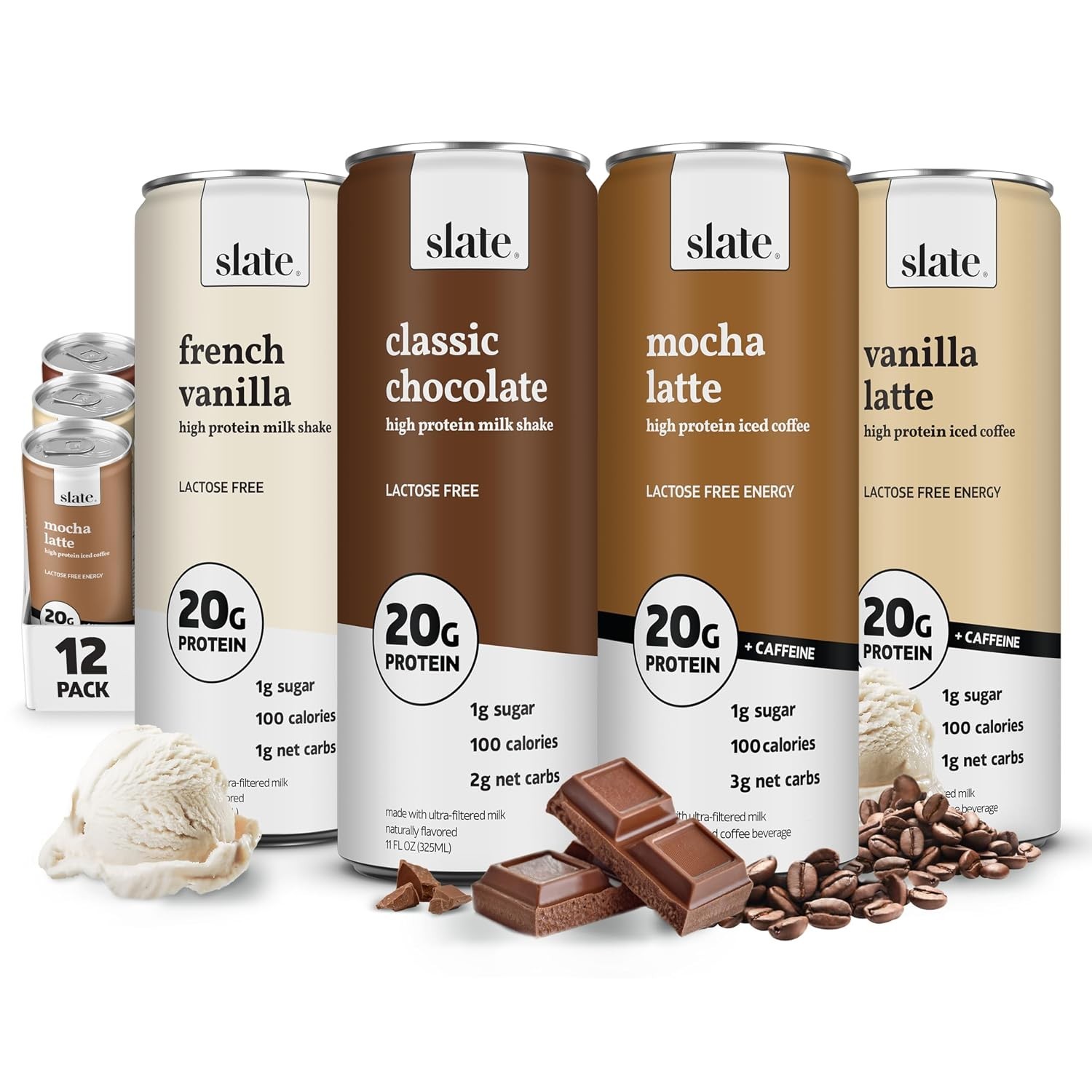Slate Milk - High Protein Milk Shakes & Iced Coffees - Classic Chocolate, Mocha