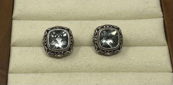 VTG EFFY RARE HALLMARK 18KGold & 925Silver Ornate Scroll Black Onyx Earrings