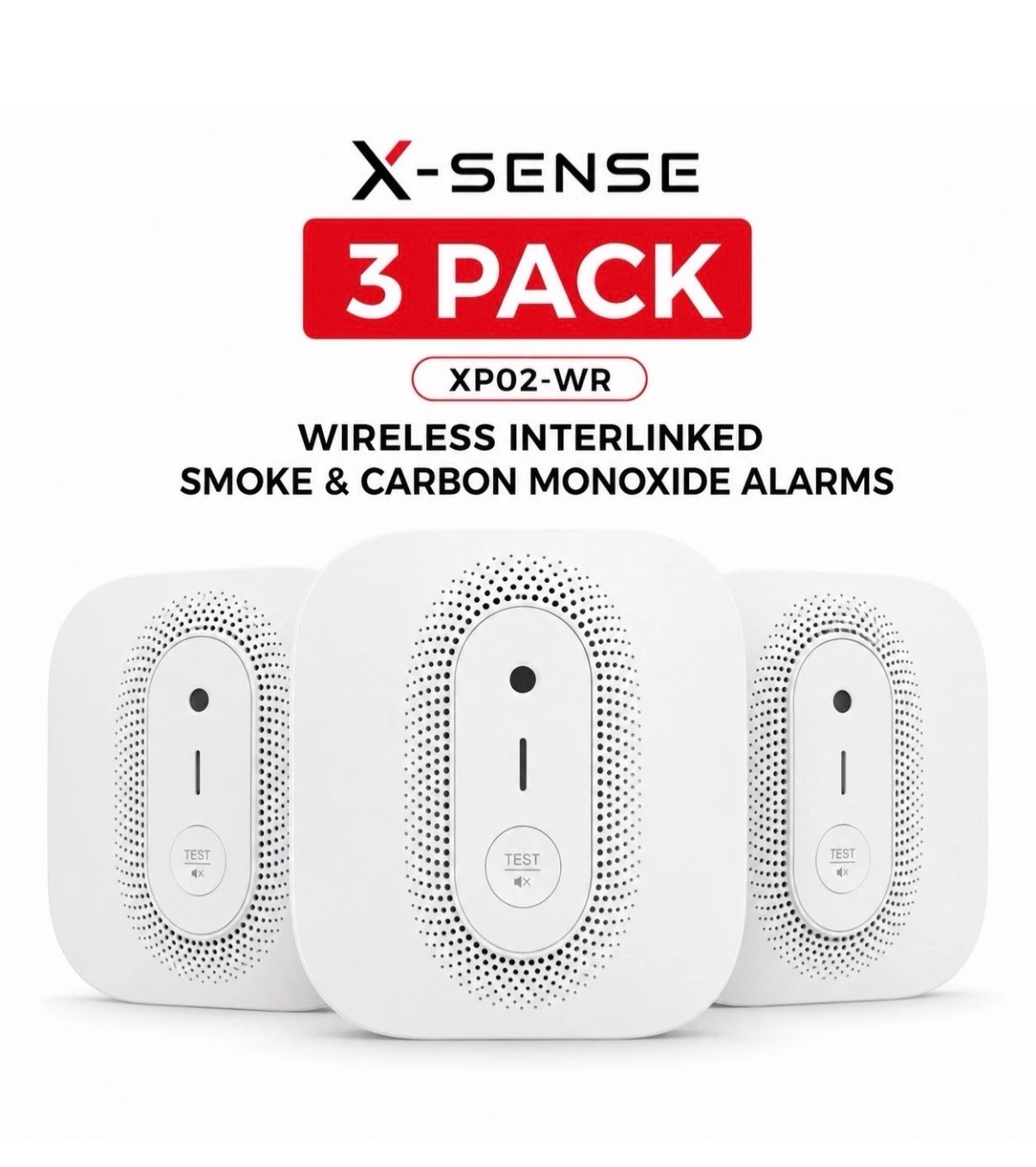 X-Sense XP02-WR 3-Pack Wireless Interlinked Smoke & Carbon Monoxide Voice Alarms