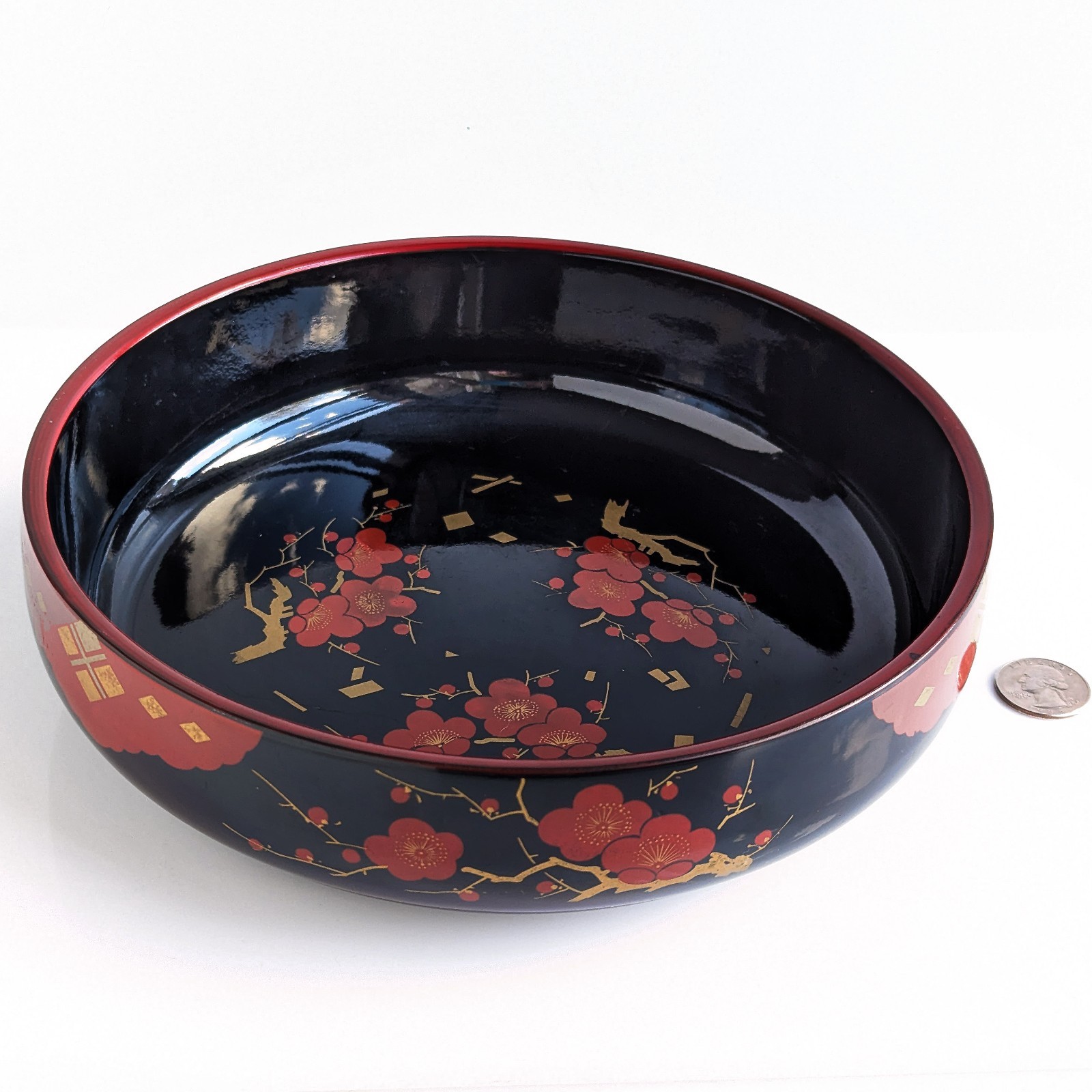 Japanese VTG Lacquerware Wood Bowl 9 Inches Wide Flat-Bottom Very Good Condition Japanese VTG Lacquerware Wood Bowl 9 Inches Wide Flat-Bottom Very Good Condition