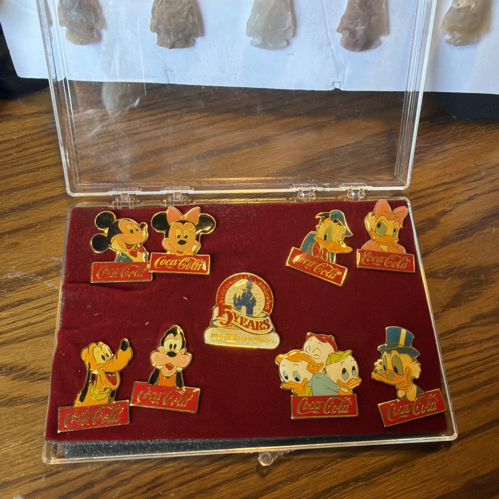 15 Years Walt Disney World Anniversary Coca Cola 9 Pin set In Case. Classic 