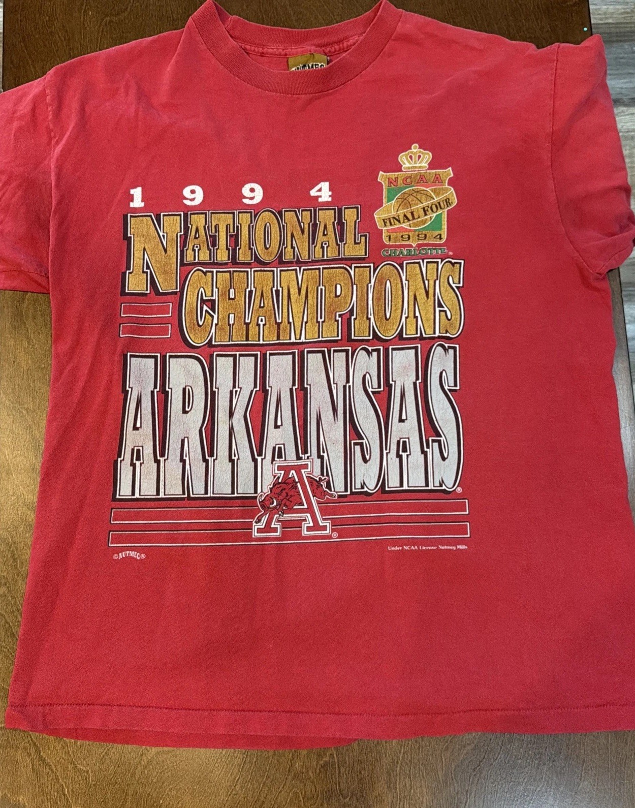 Vintage Arkansas Razorbacks Shirt Mens Large Red NCAA Basketball Nutmeg 90s P37
