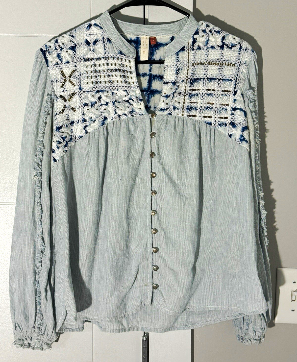 Anthropologie Pilcro Jenna Embroidered Button-Down top S
